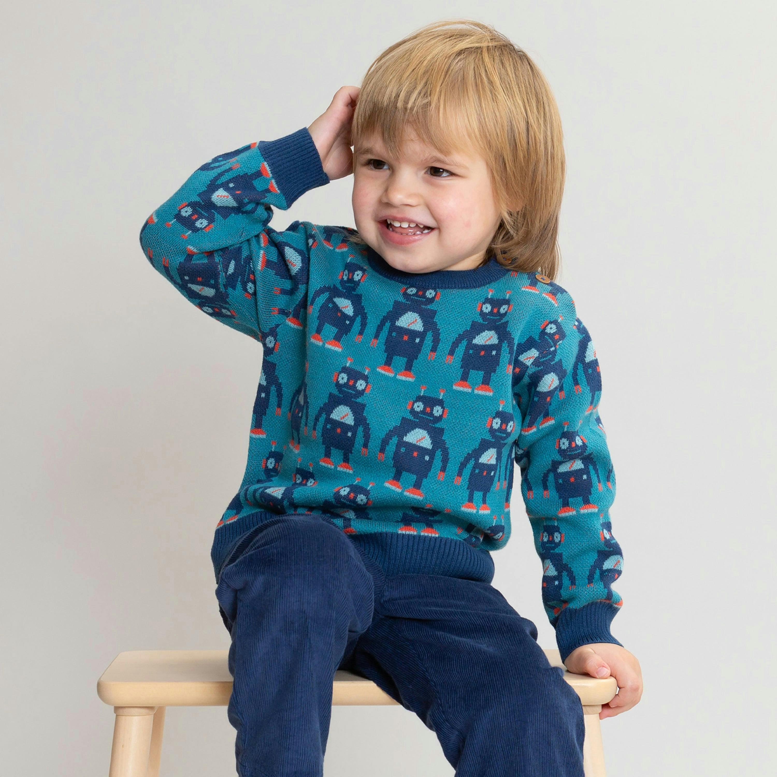 Kids Organic Rob The Bot Jumper , view 2 of 5
