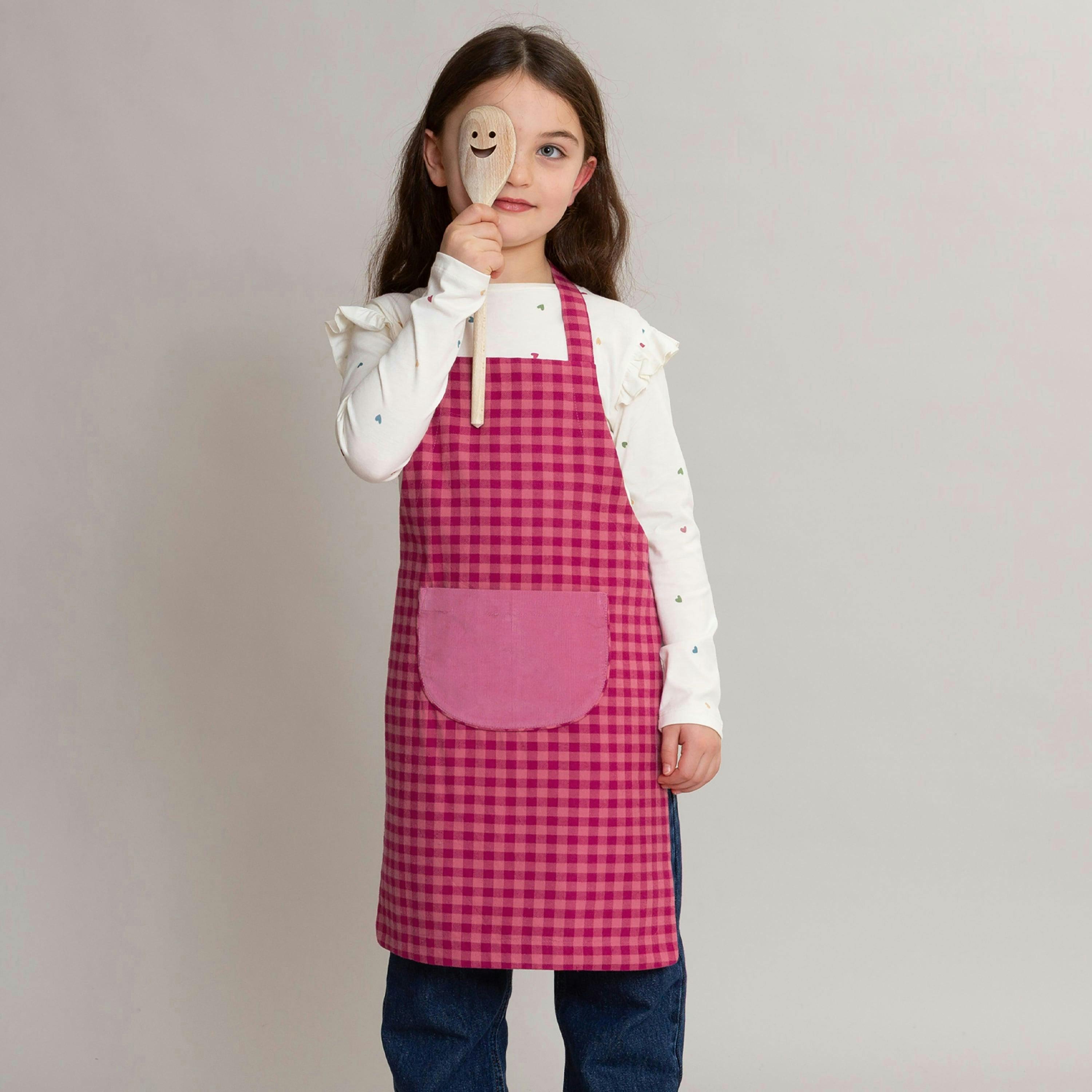 Kids Organic Damson Check Reversible Apron , view 2 of 3