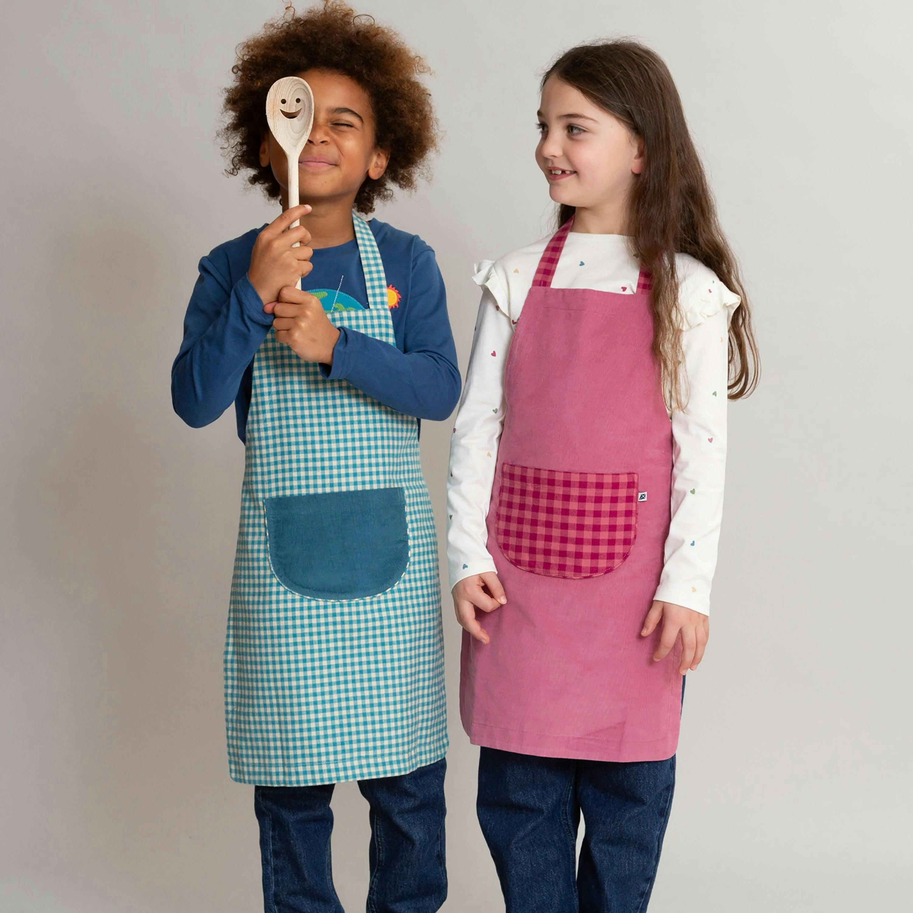 Kids Organic Ocean Check Reversible Apron , view 3 of 3