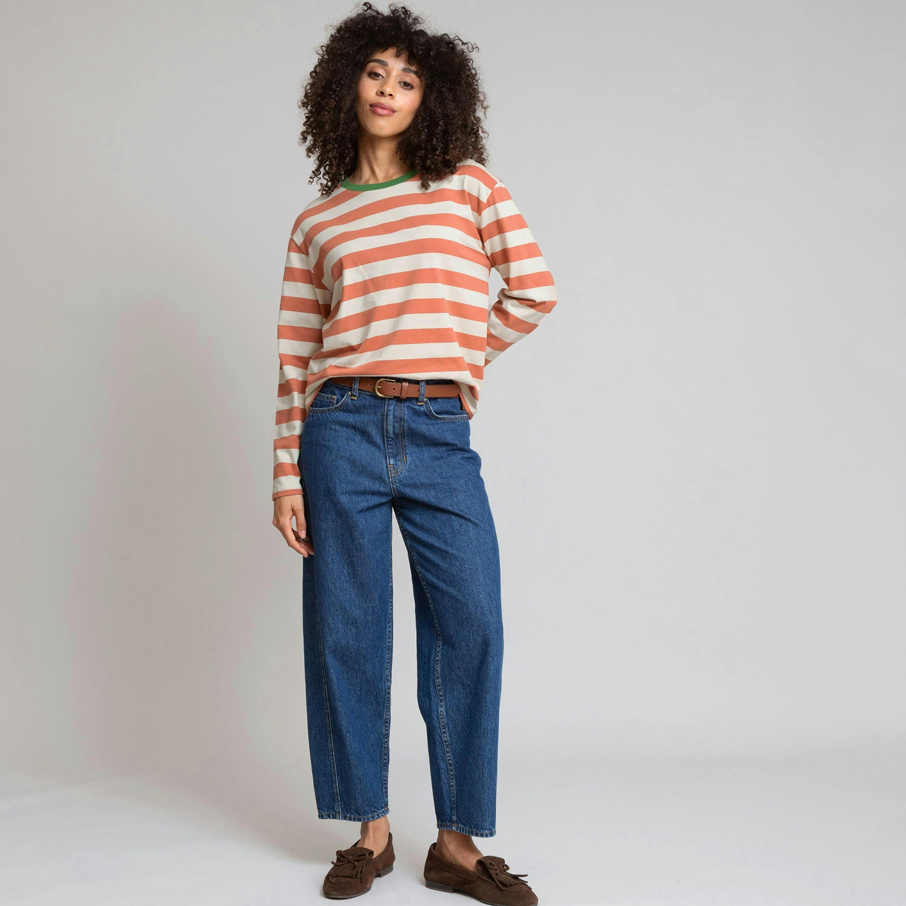 Organic Oxbridge Jersey T-Shirt Russet Stripe , view 3 of 5