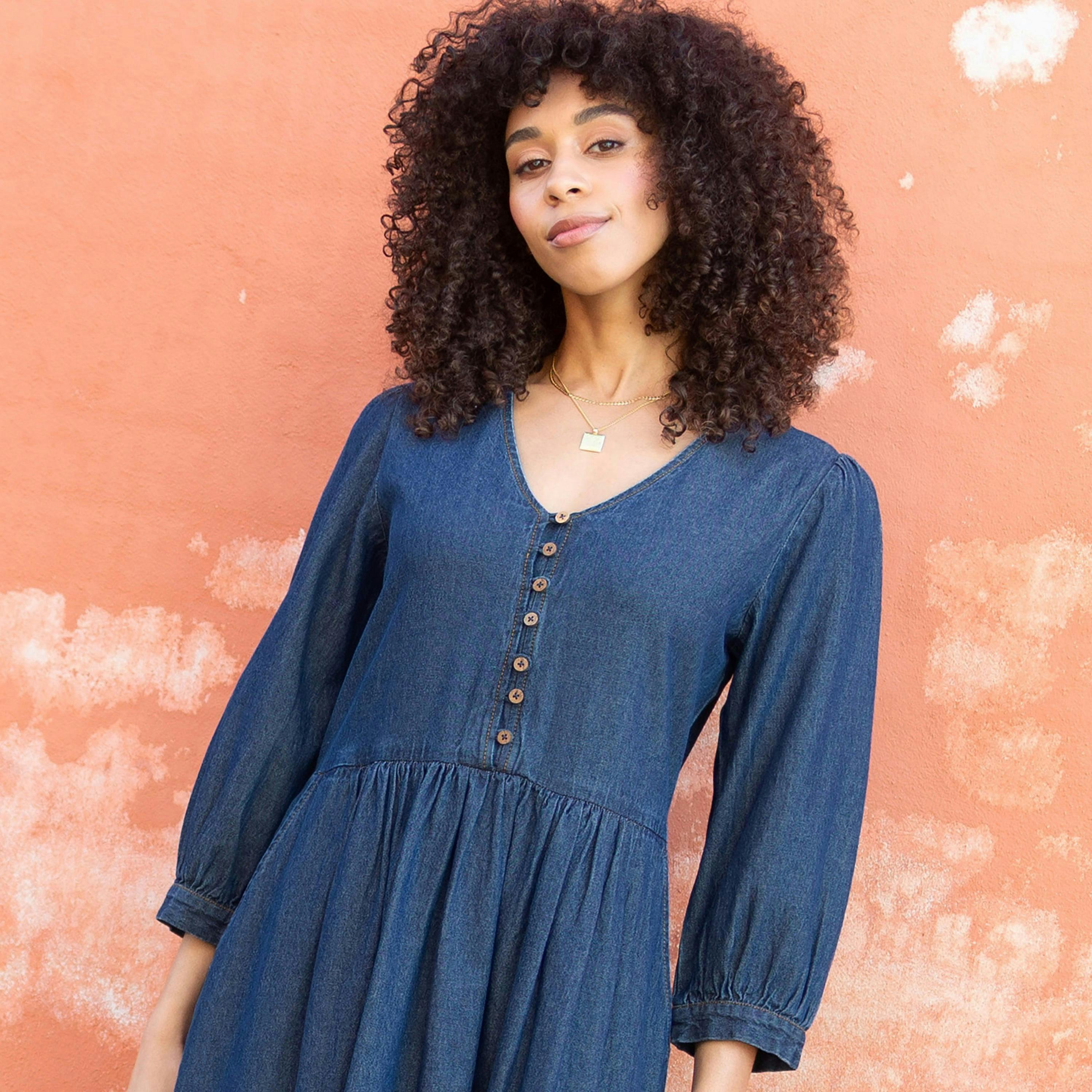 Organic Worgret Denim Dress , view 3 of 5