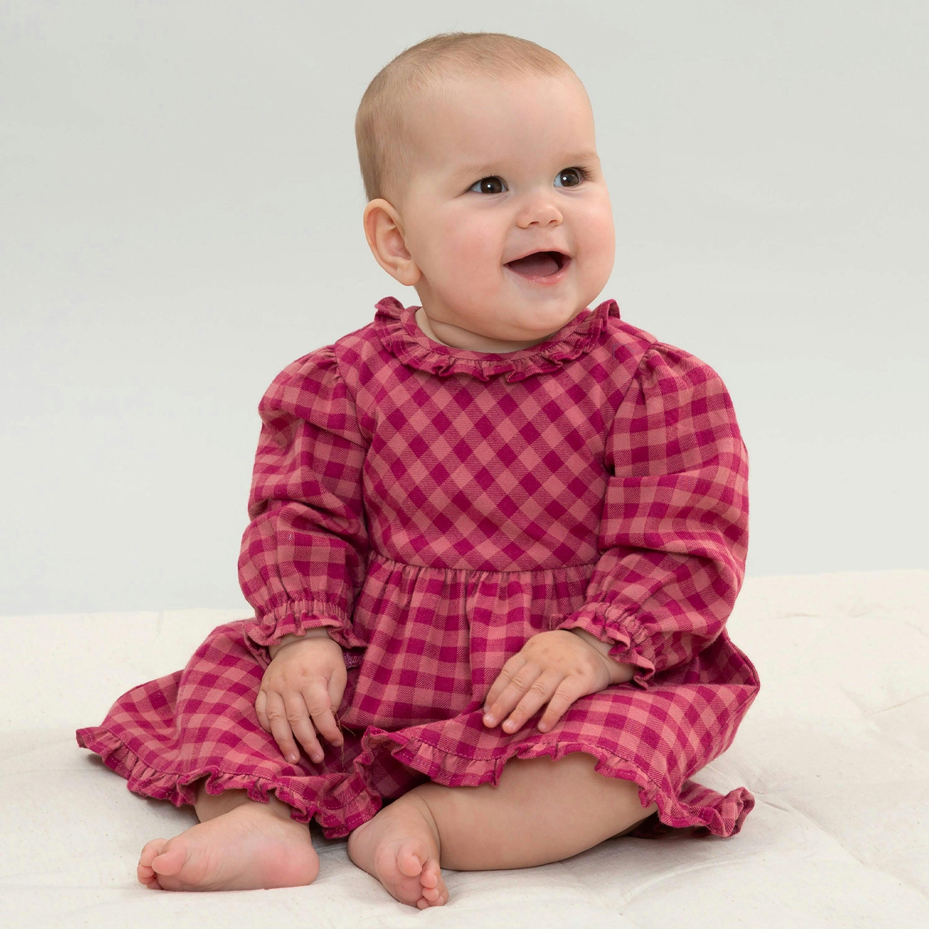 Baby Organic Damson Check Dress And Pants , view 2 of 4