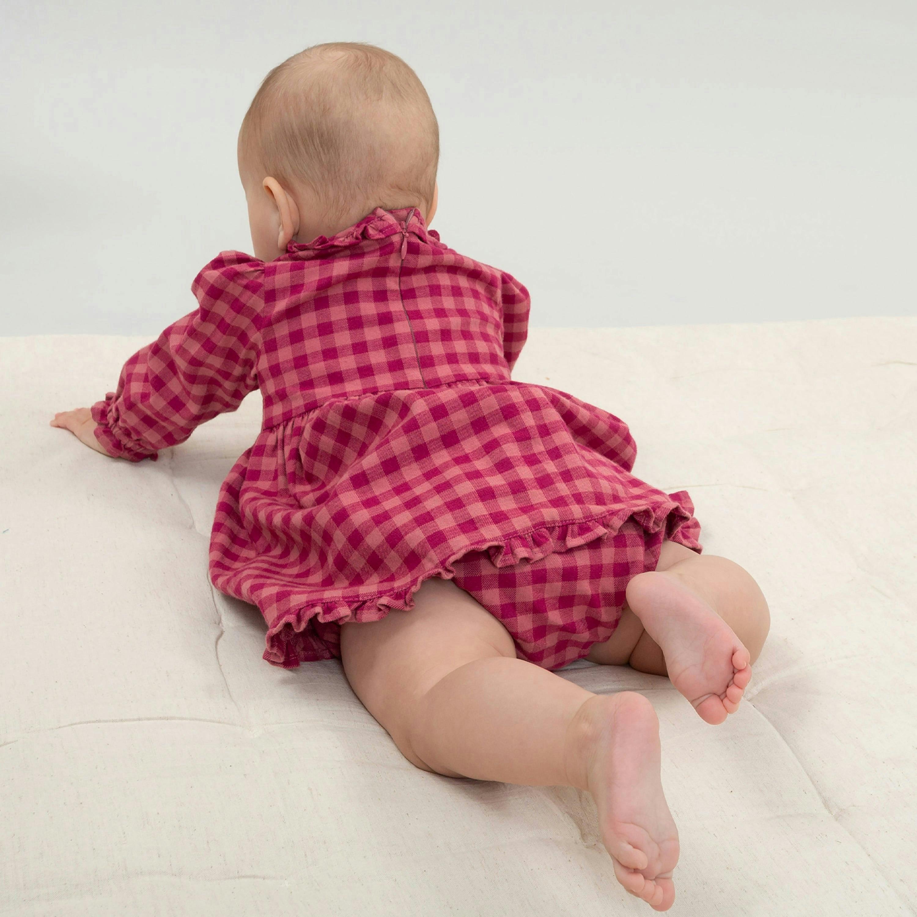 Baby Organic Damson Check Dress And Pants , view 3 of 4