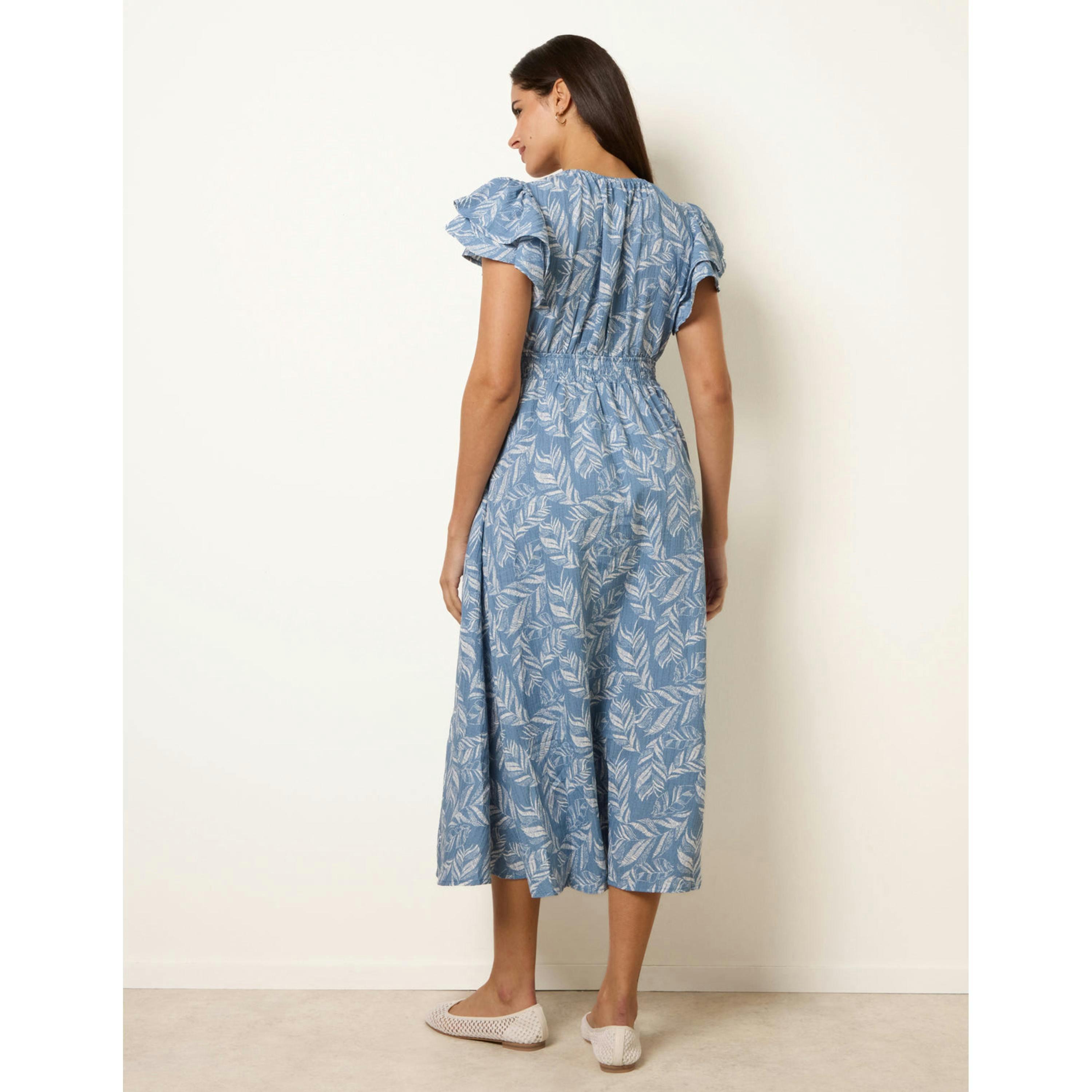Blue Vanilla V Neck Flutter Midi Dress  in Blue , view 2 of 5