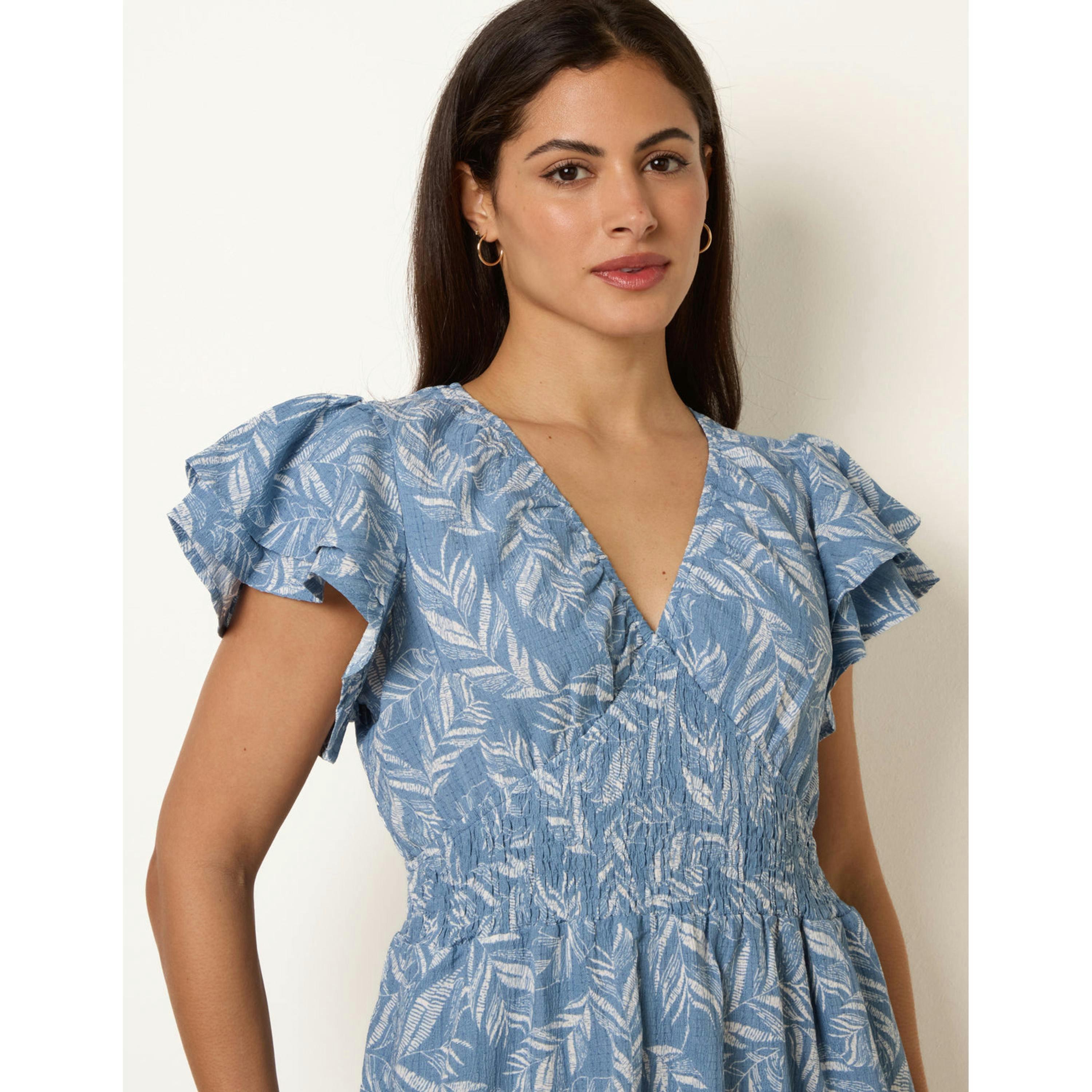 Blue Vanilla V Neck Flutter Midi Dress  in Blue , view 3 of 5