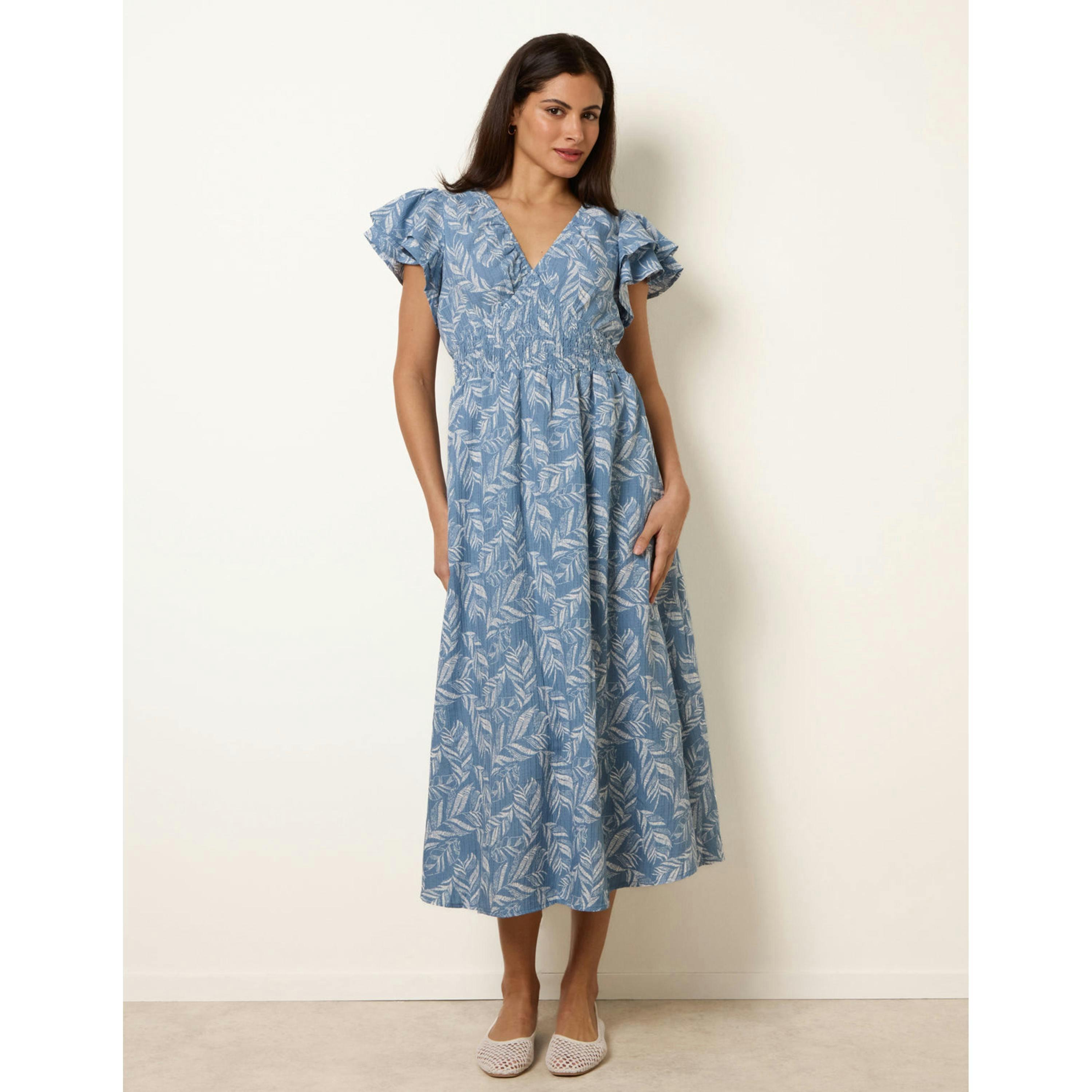 Blue Vanilla V Neck Flutter Midi Dress  in Blue , view 4 of 5