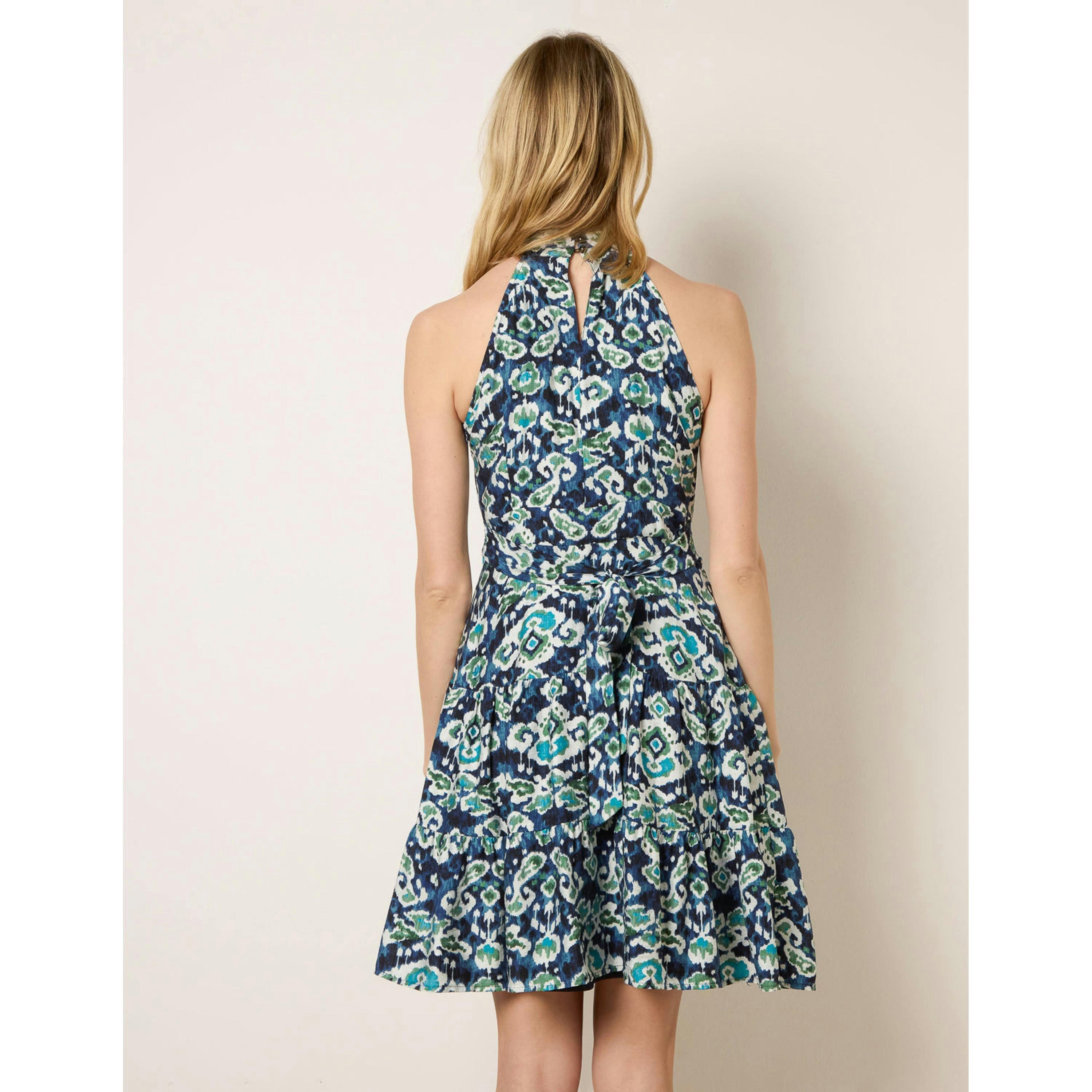 Blue Vanilla Tiered Halter Neck Aztec Belted Mini Dress  in Blue , view 2 of 5