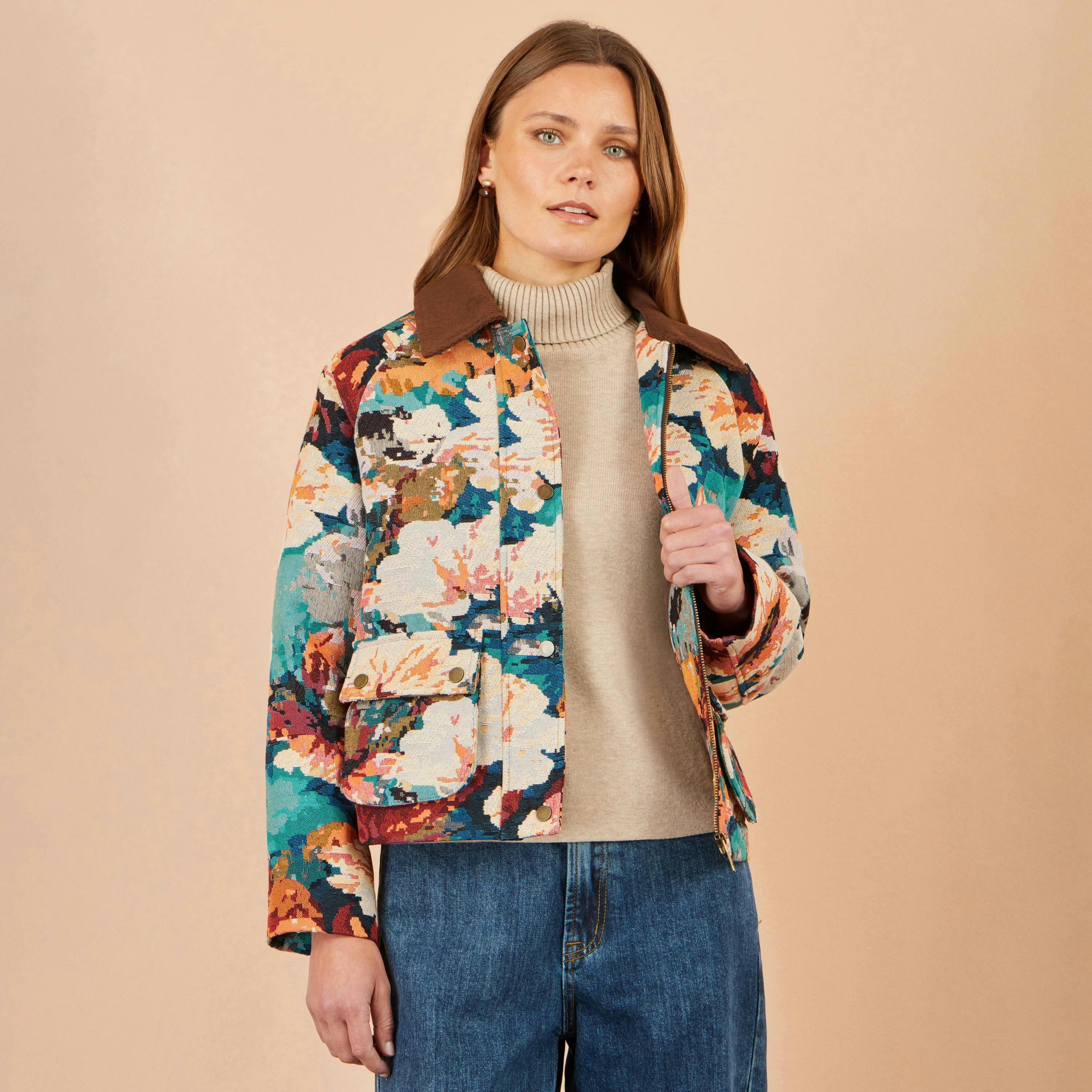 Yumi Multicolour Floral Woven Bomber Jacket , view 2 of 5