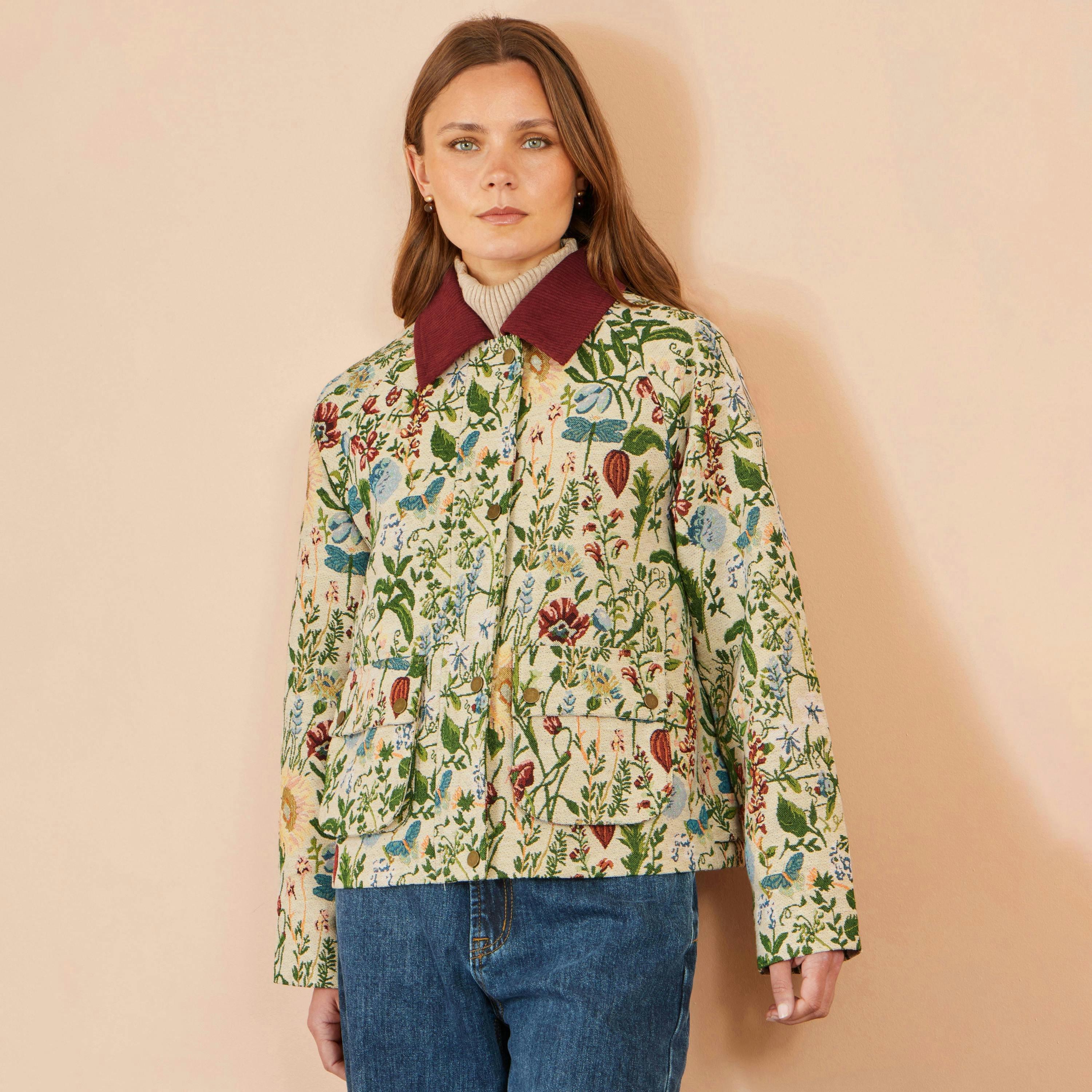 Yumi Ivory Botanical Woven Bomber Jacket , view 2 of 6