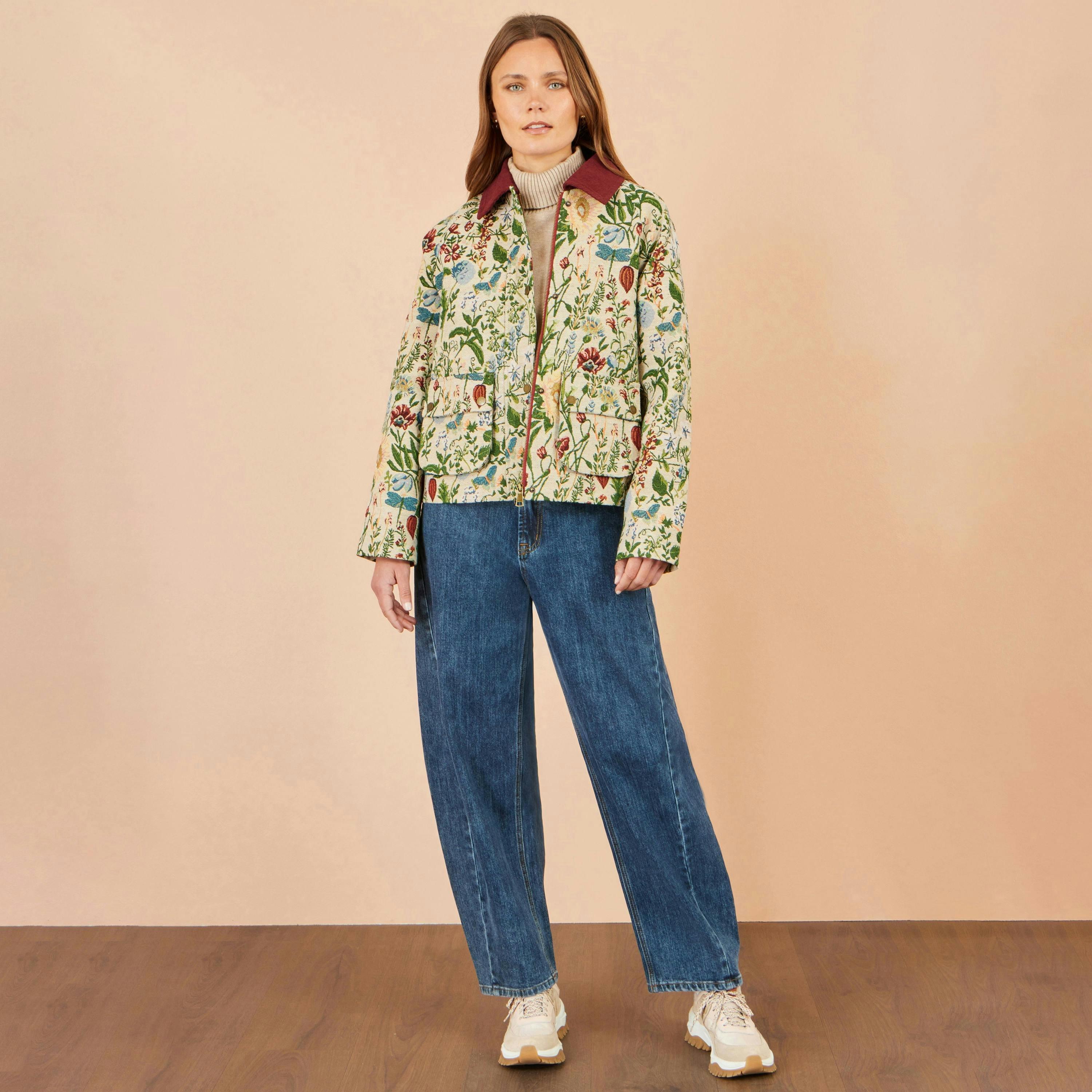 Yumi Ivory Botanical Woven Bomber Jacket , view 4 of 6