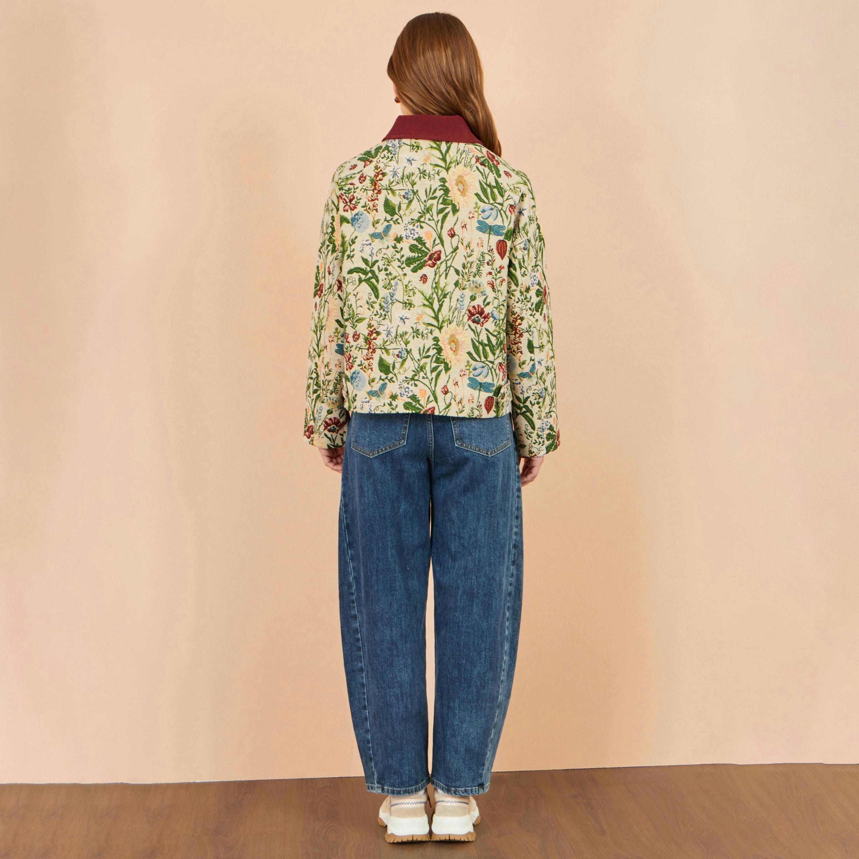 Yumi Ivory Botanical Woven Bomber Jacket , view 5 of 6