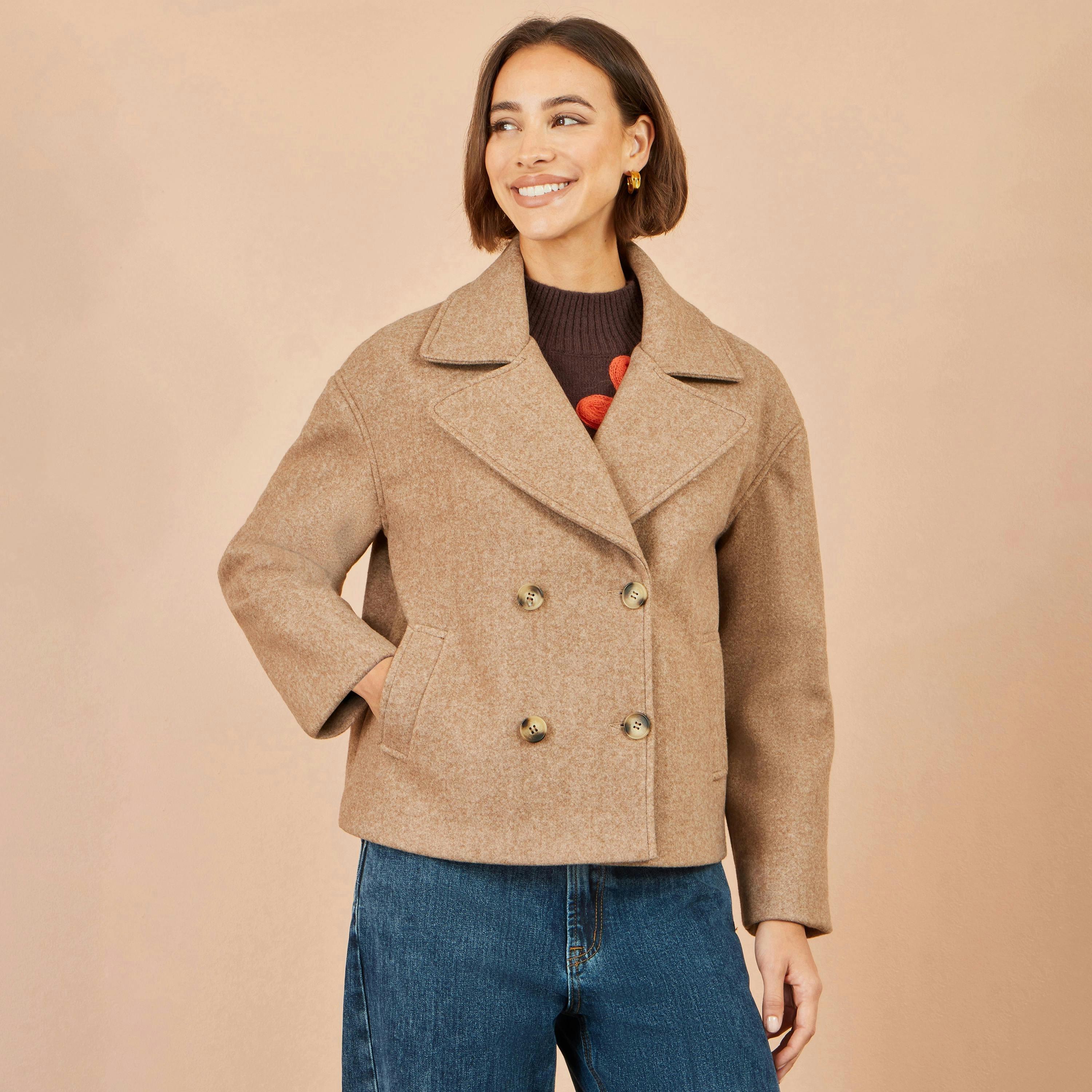 Yumi Beige Boxy Cropped Jacket , view 2 of 6