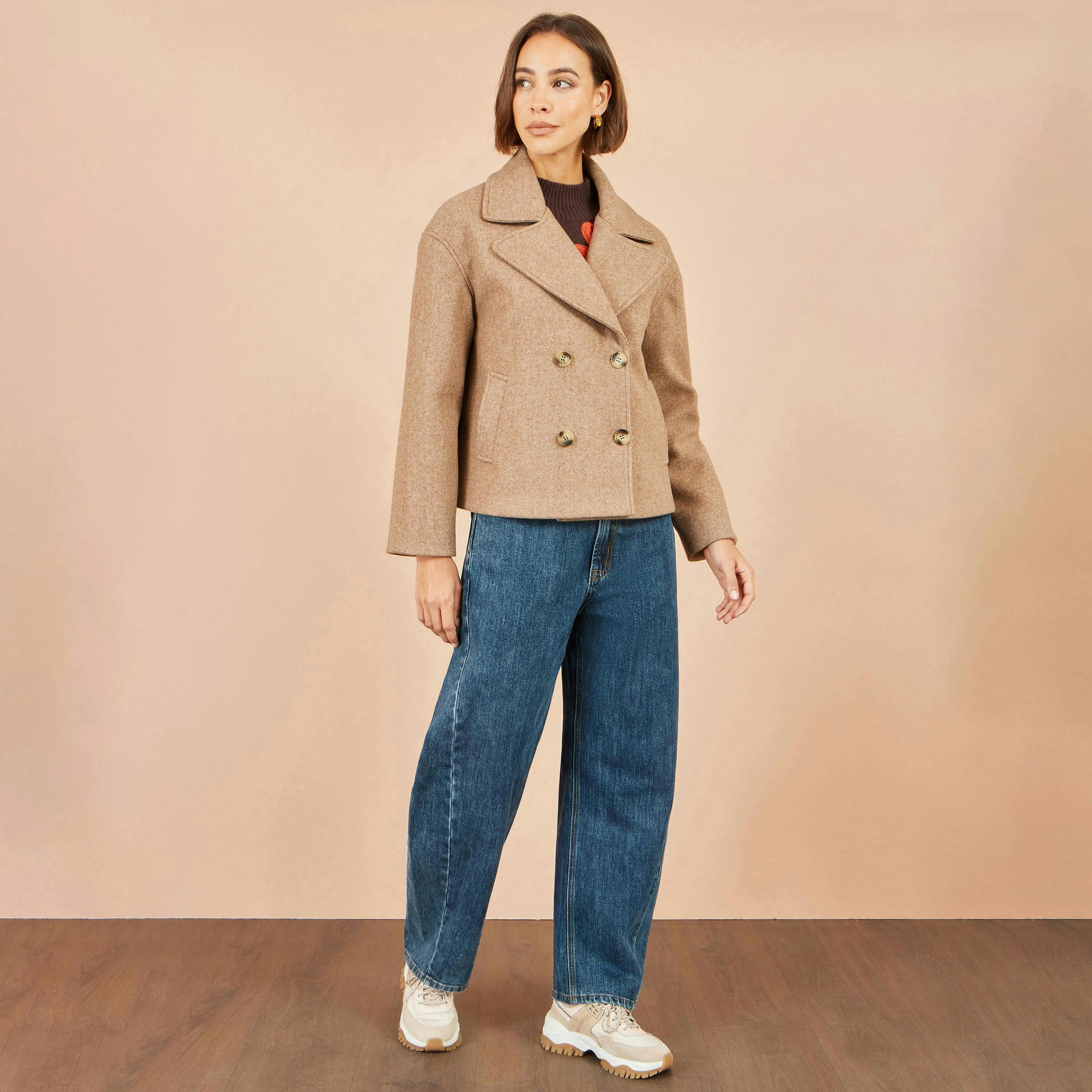 Yumi Beige Boxy Cropped Jacket , view 3 of 6