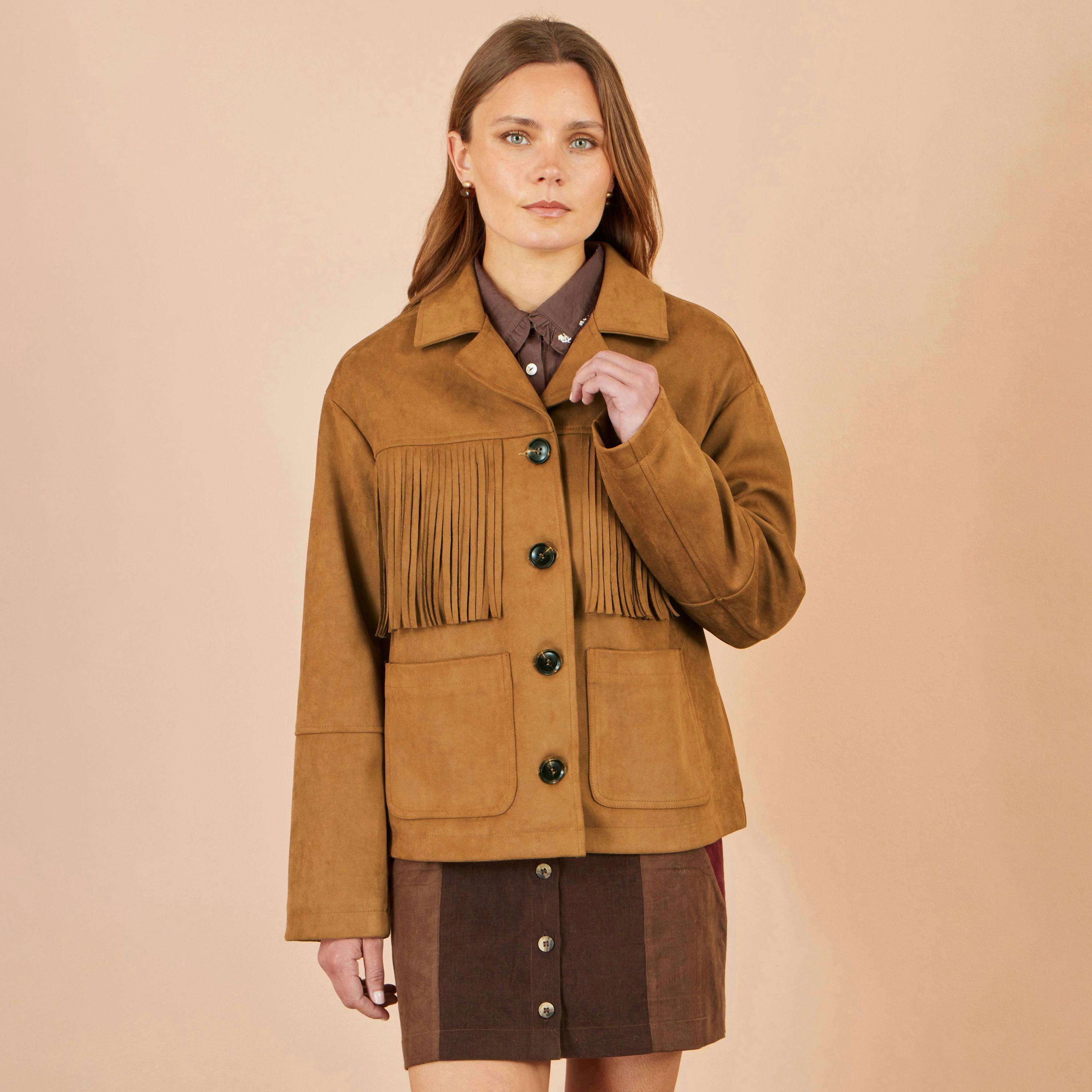 Yumi Brown Faux Suede Tassel Jacket , view 2 of 5