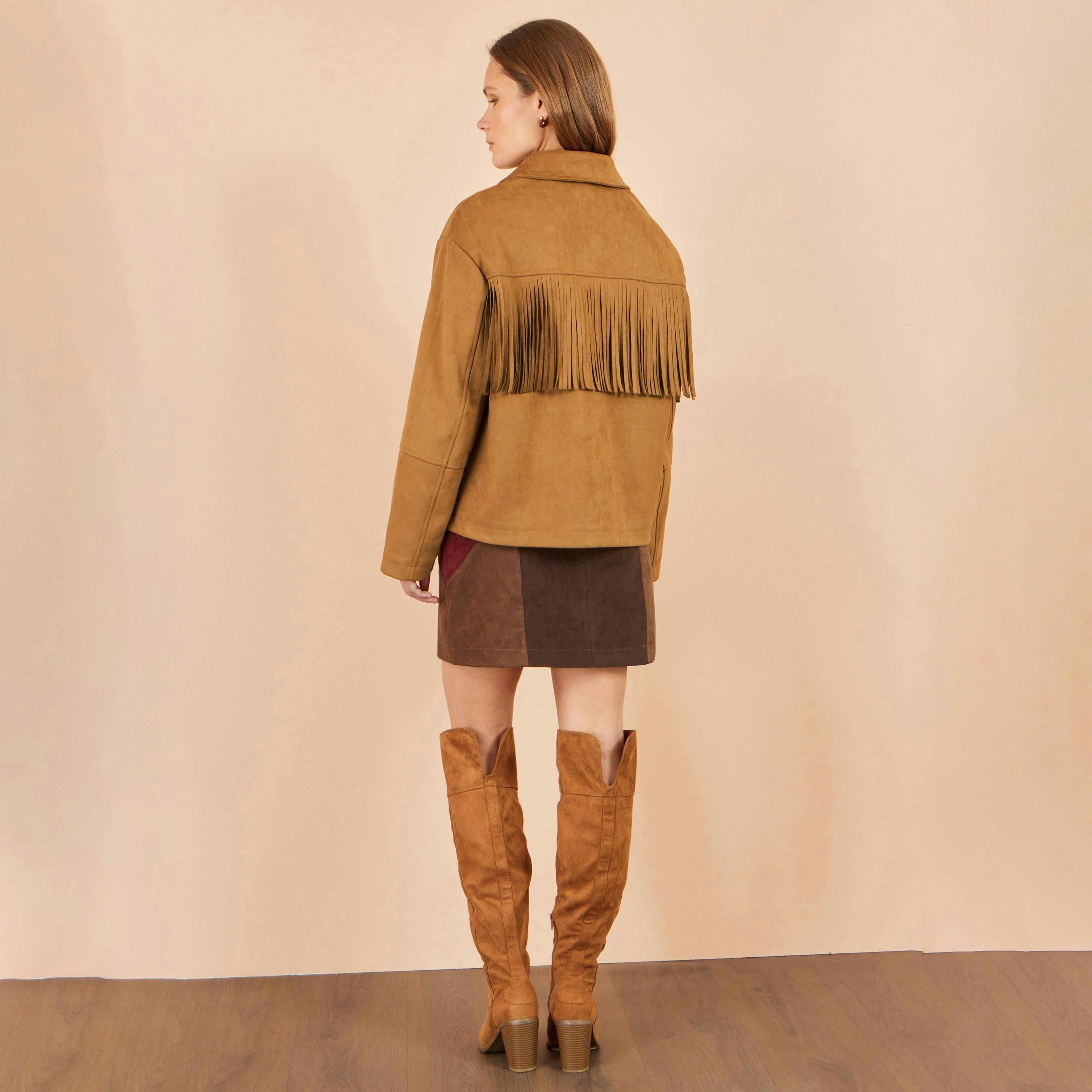Yumi Brown Faux Suede Tassel Jacket , view 4 of 5