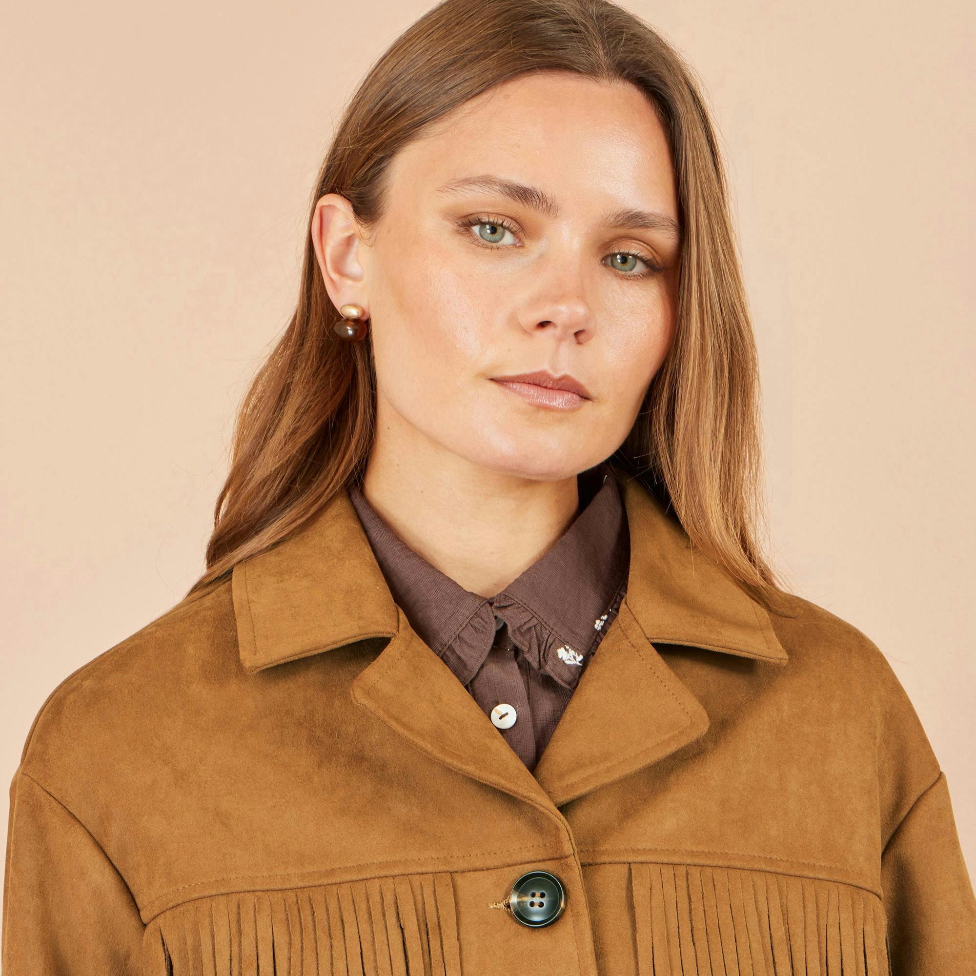 Yumi Brown Faux Suede Tassel Jacket , view 5 of 5