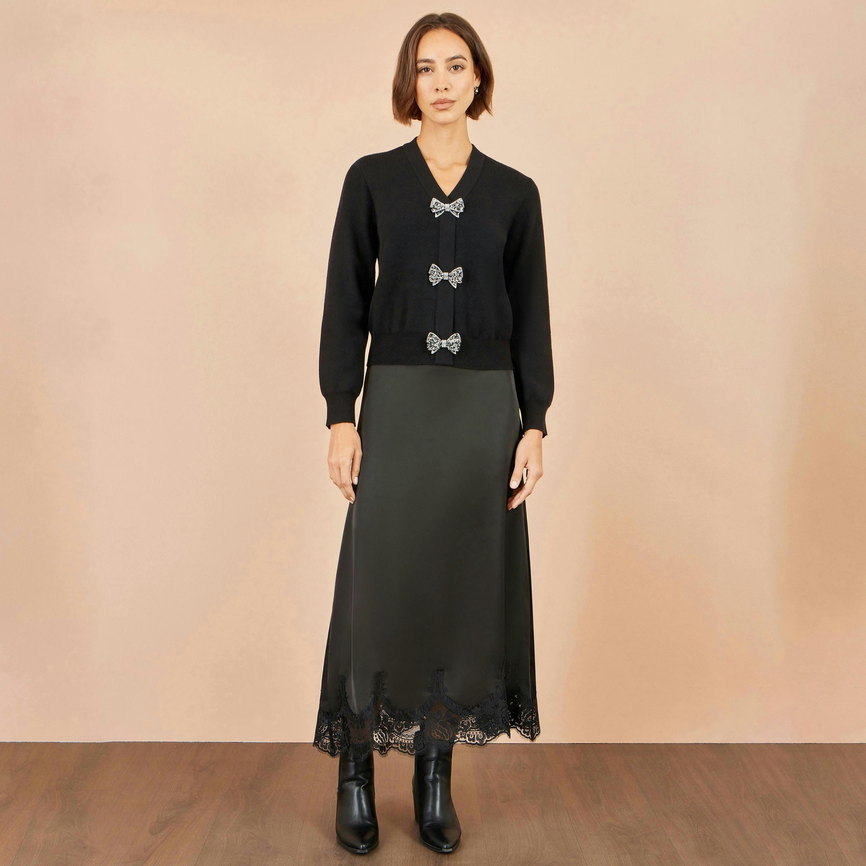 Yumi Black Sparkle Bow Cardigan , view 2 of 5