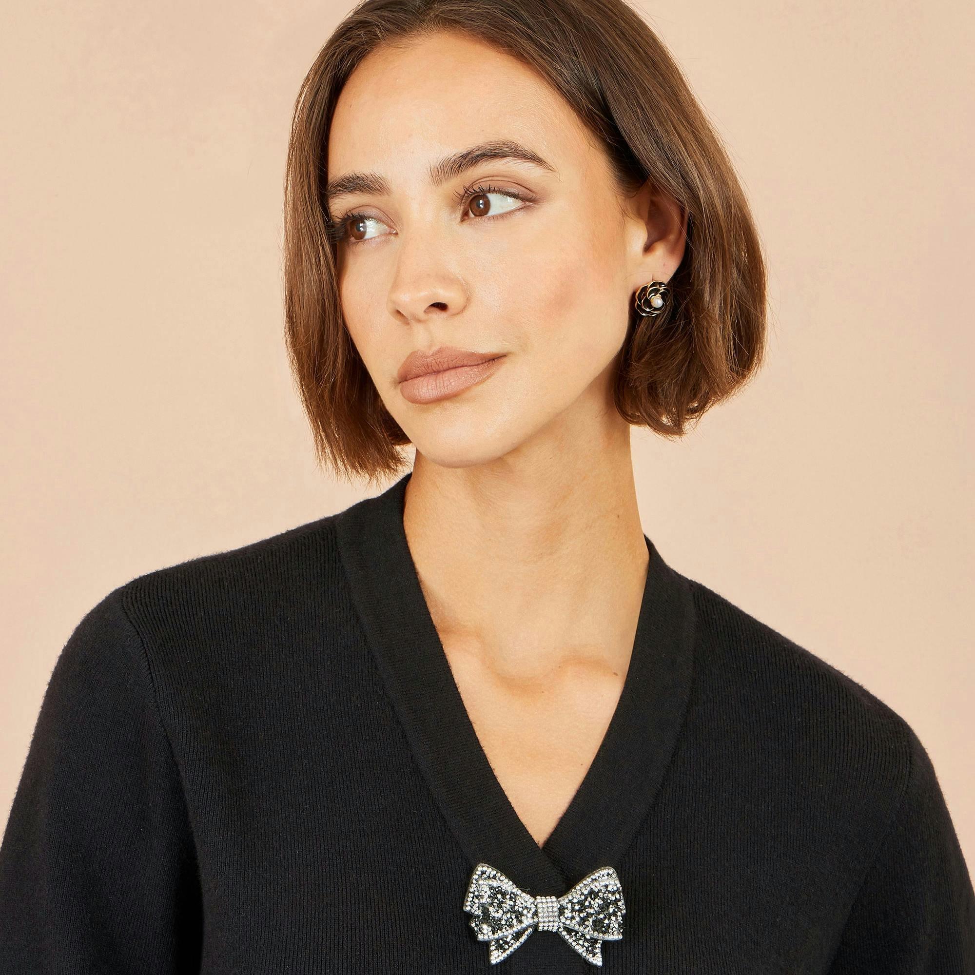 Yumi Black Sparkle Bow Cardigan , view 4 of 5