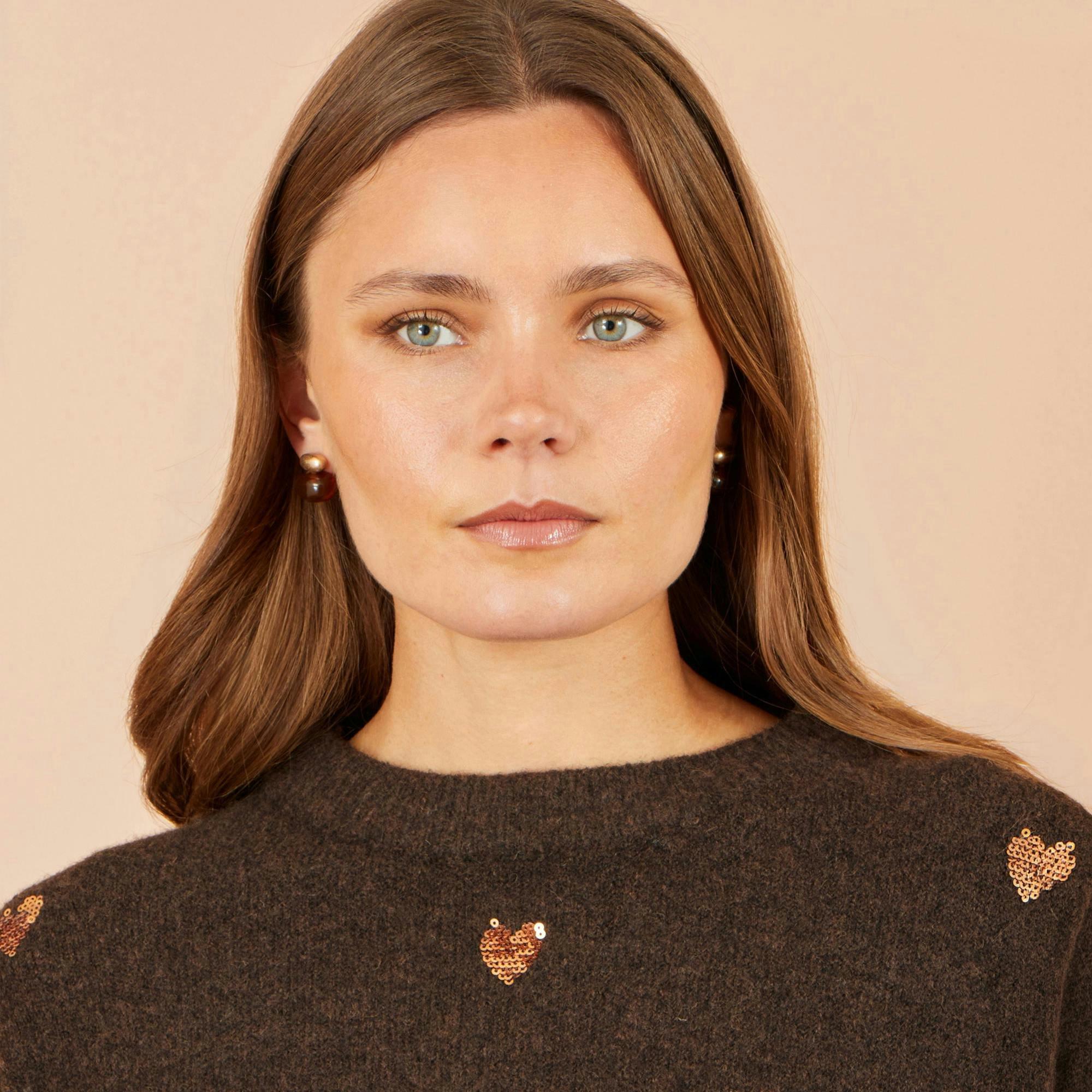 Yumi Brown Sequin Heart Relaxed Jumper , view 4 of 4