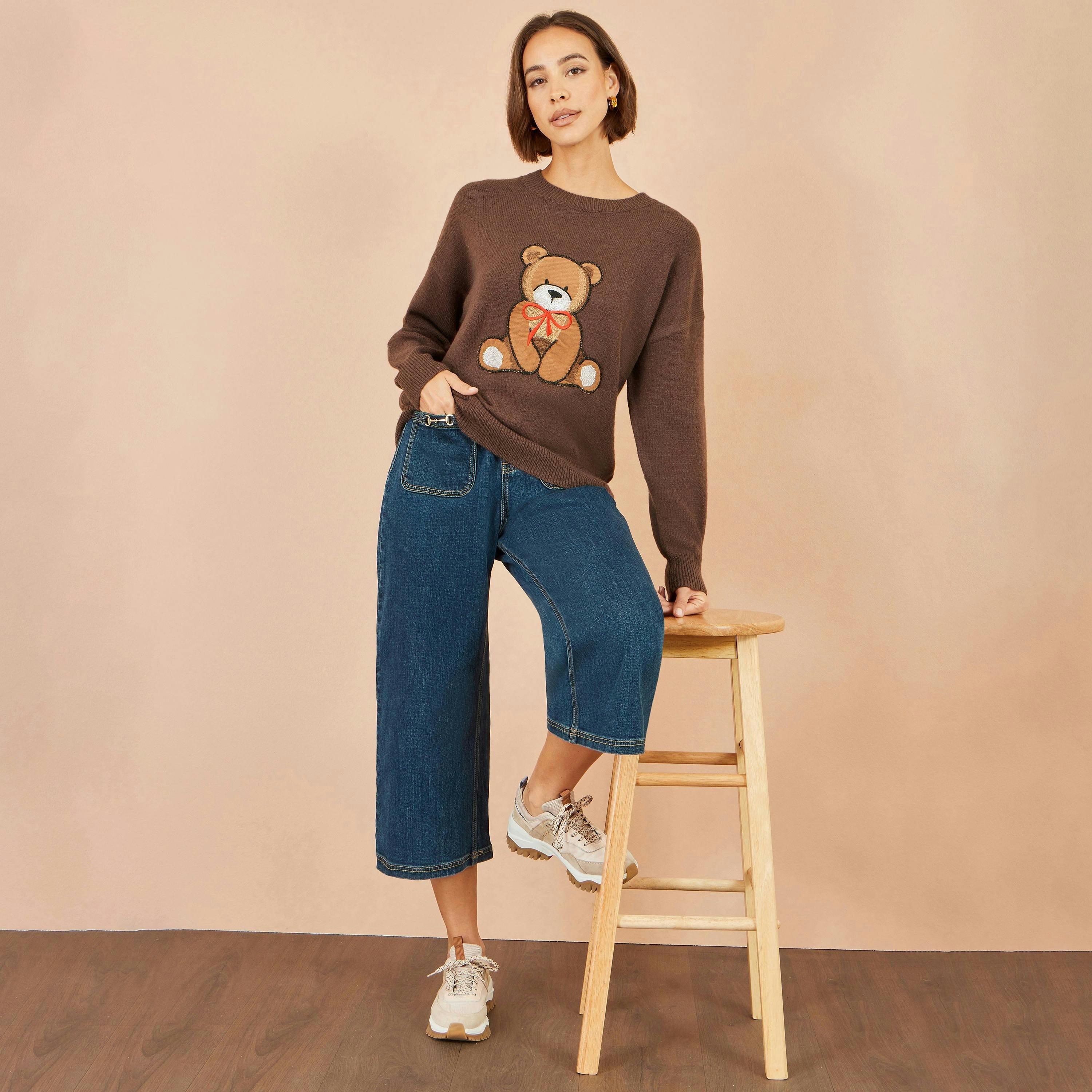 Yumi Brown Teddy Bear Relaxed Jumper , view 2 of 4