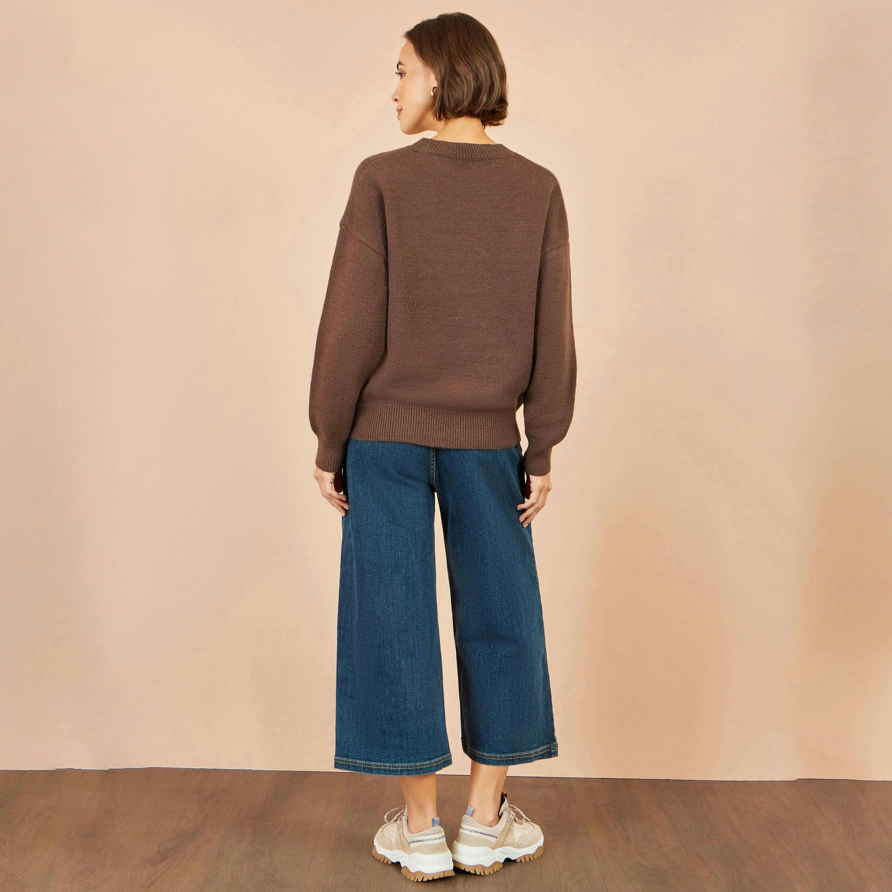 Yumi Brown Teddy Bear Relaxed Jumper , view 3 of 4