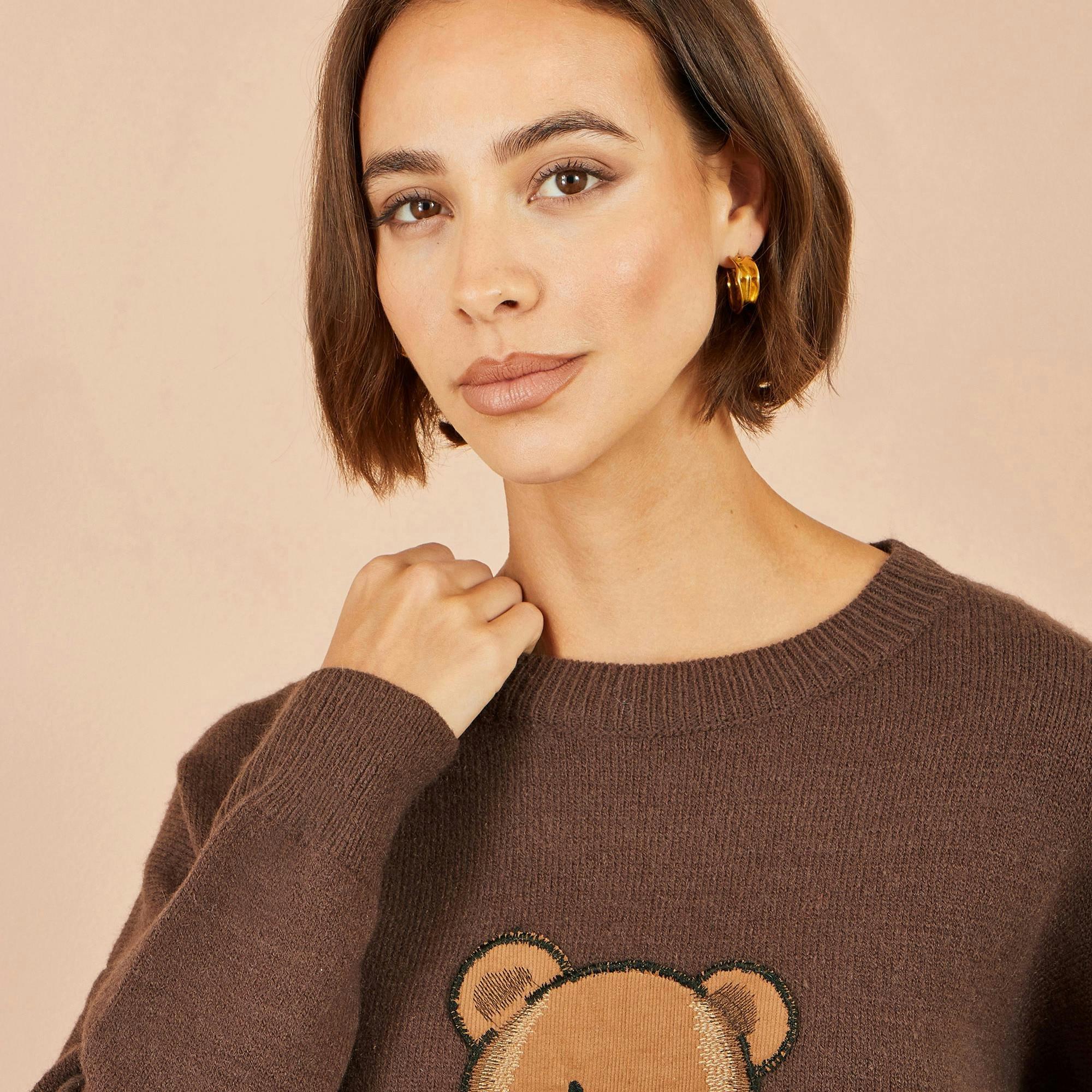 Yumi Brown Teddy Bear Relaxed Jumper , view 4 of 4