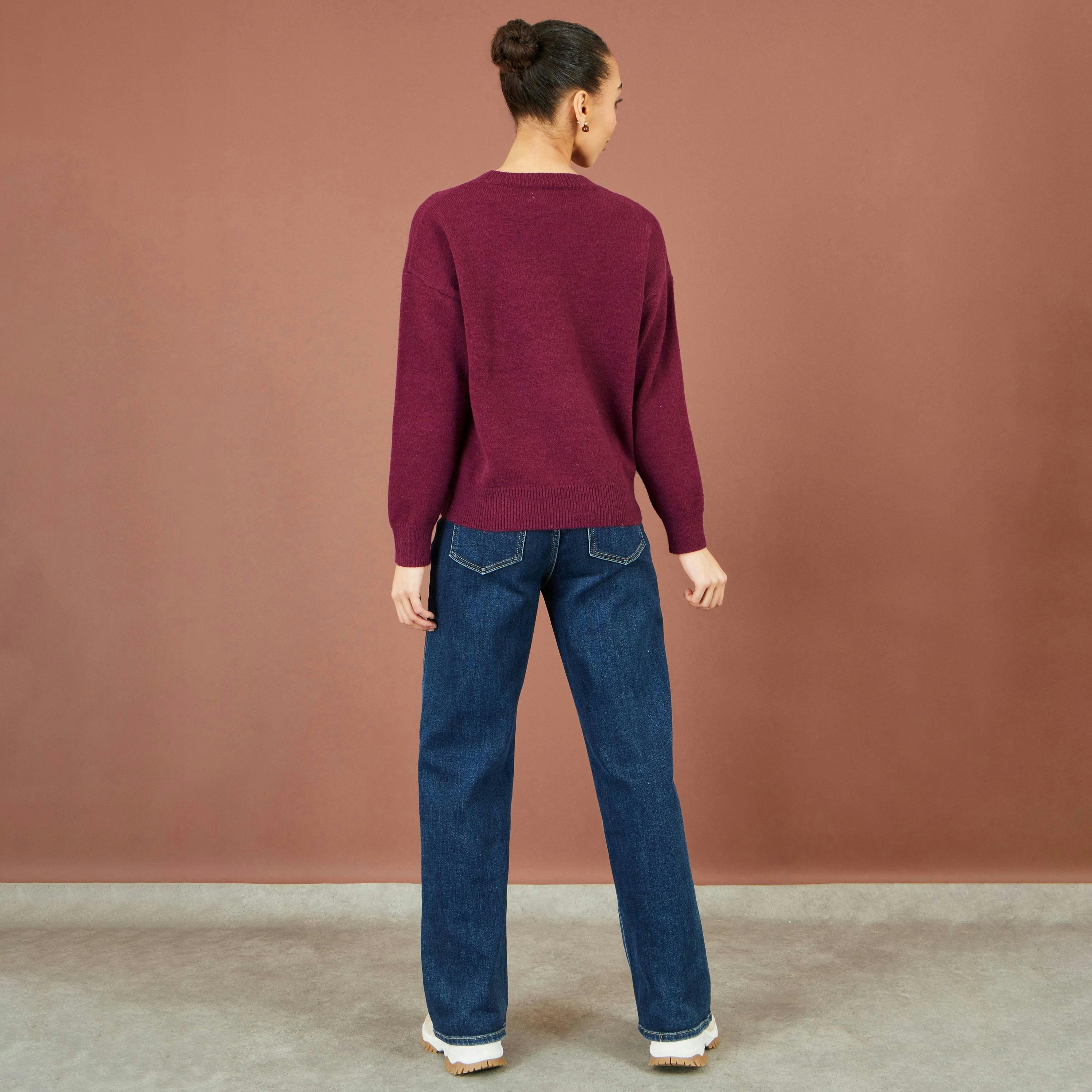 Yumi Burgundy Teddy Bear Relaxed Jumper , view 4 of 4