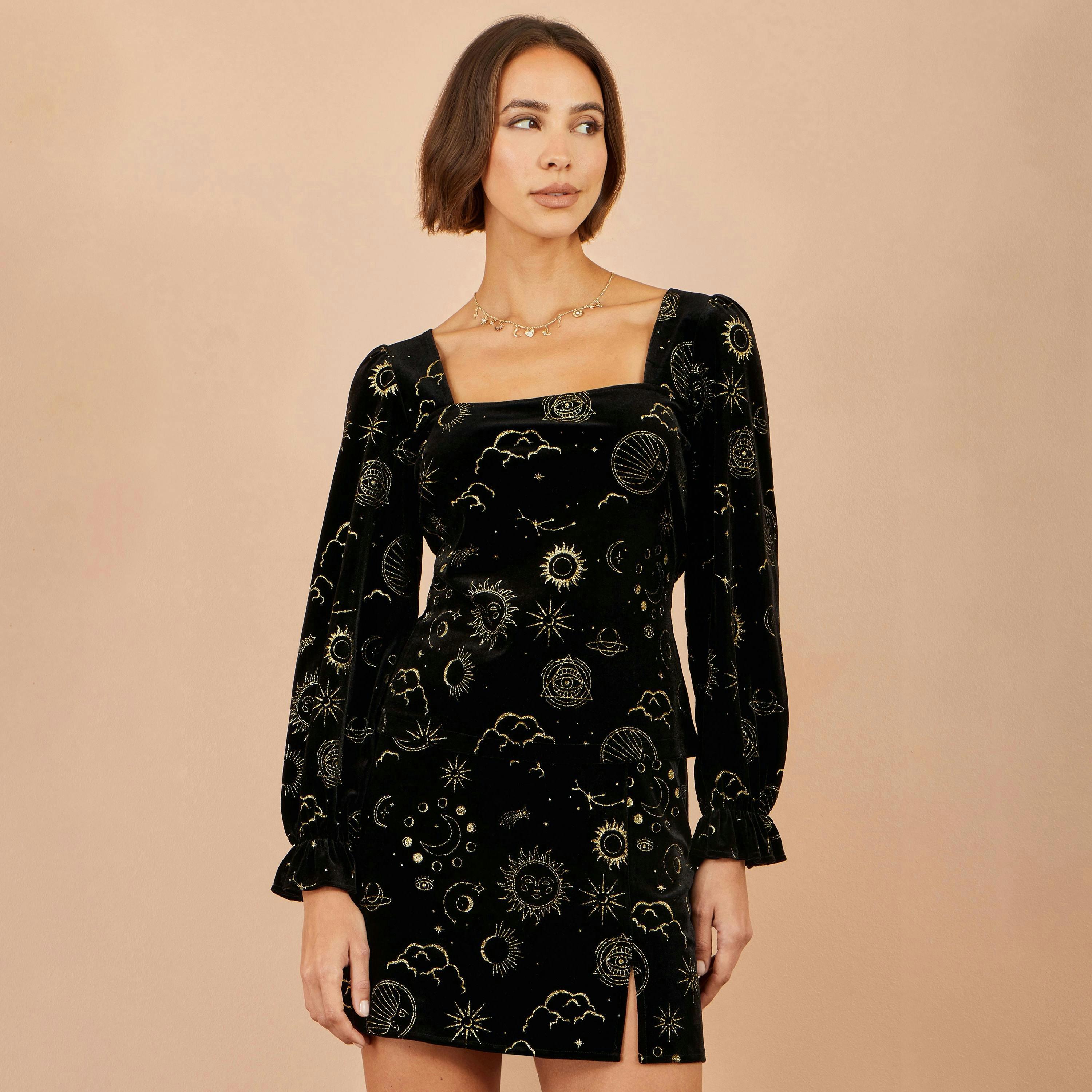 Yumi Black Cosmic Velvet Mini Skirt , view 3 of 4