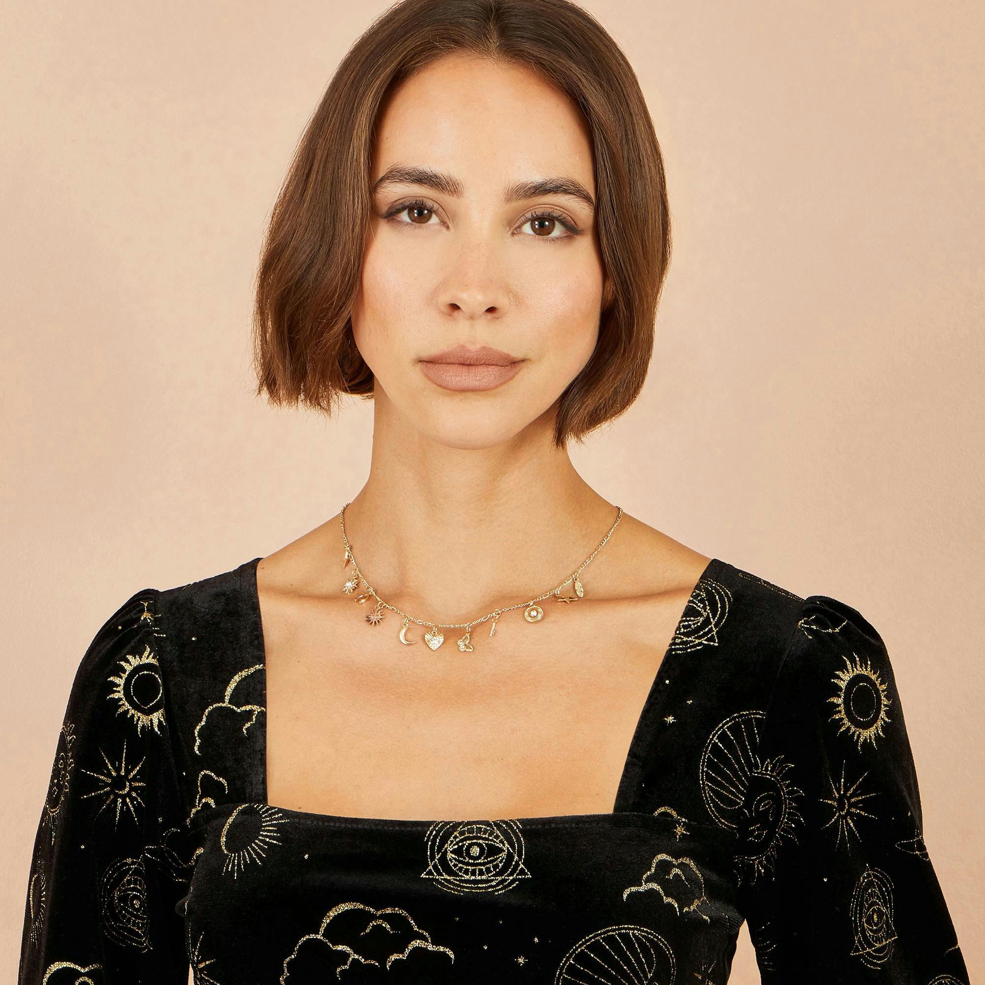 Yumi Black Velvet Cosmic Print Top , view 4 of 4