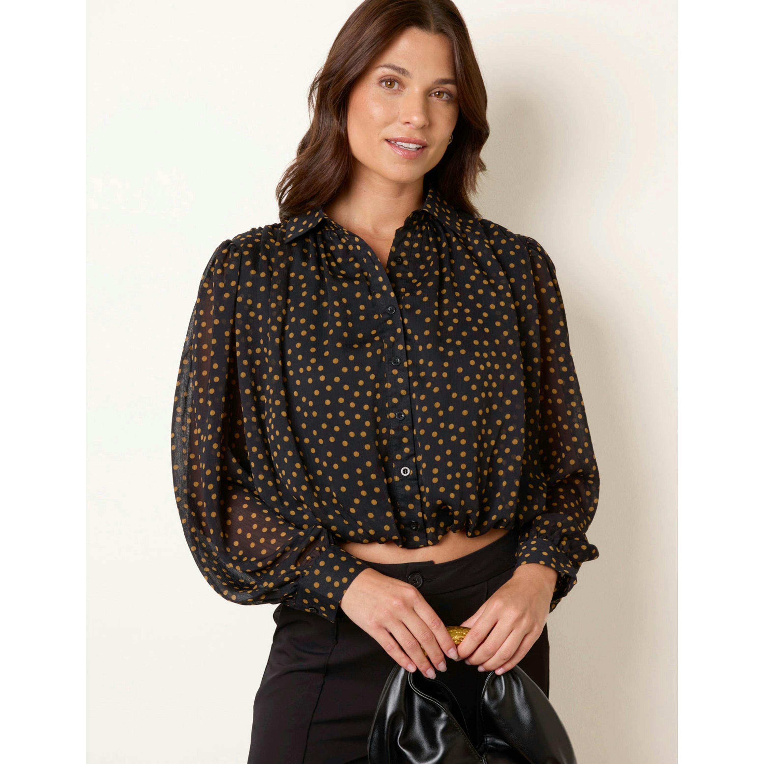 Blue Vanilla Blouson Bubble Hem Shirt  in Black , view 3 of 4