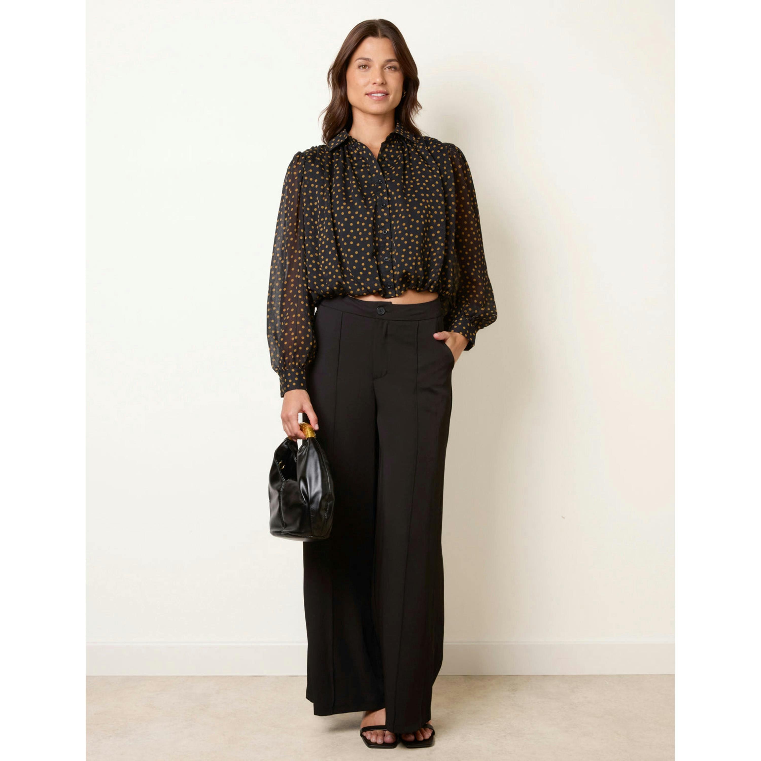Blue Vanilla Blouson Bubble Hem Shirt  in Black , view 4 of 4