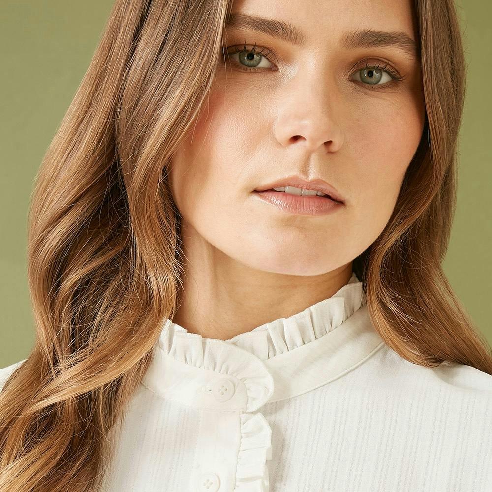 Yumi White Frill High Neck Shirt , view 2 of 2