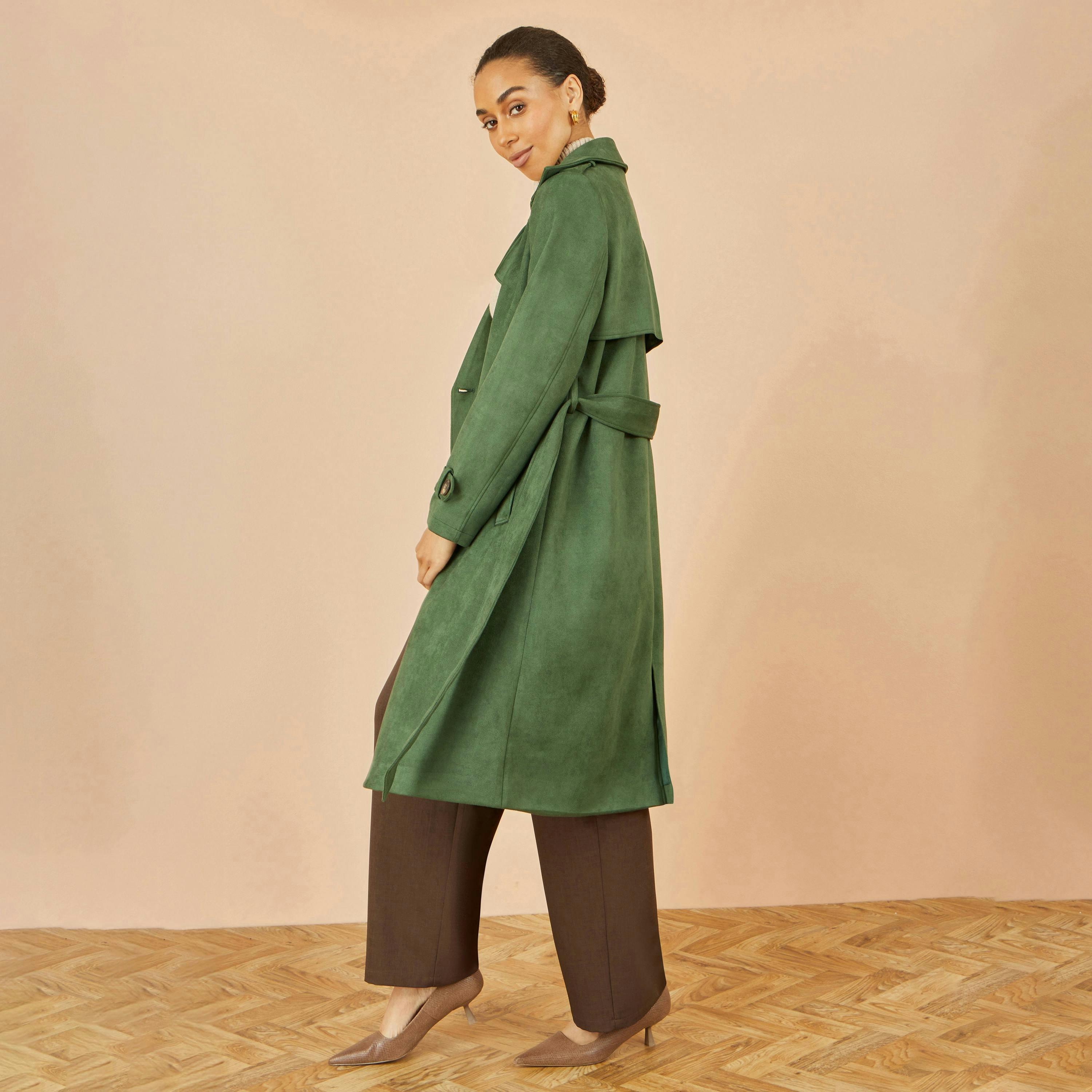 Yumi Green Faux Suede Trench Coat , view 2 of 6