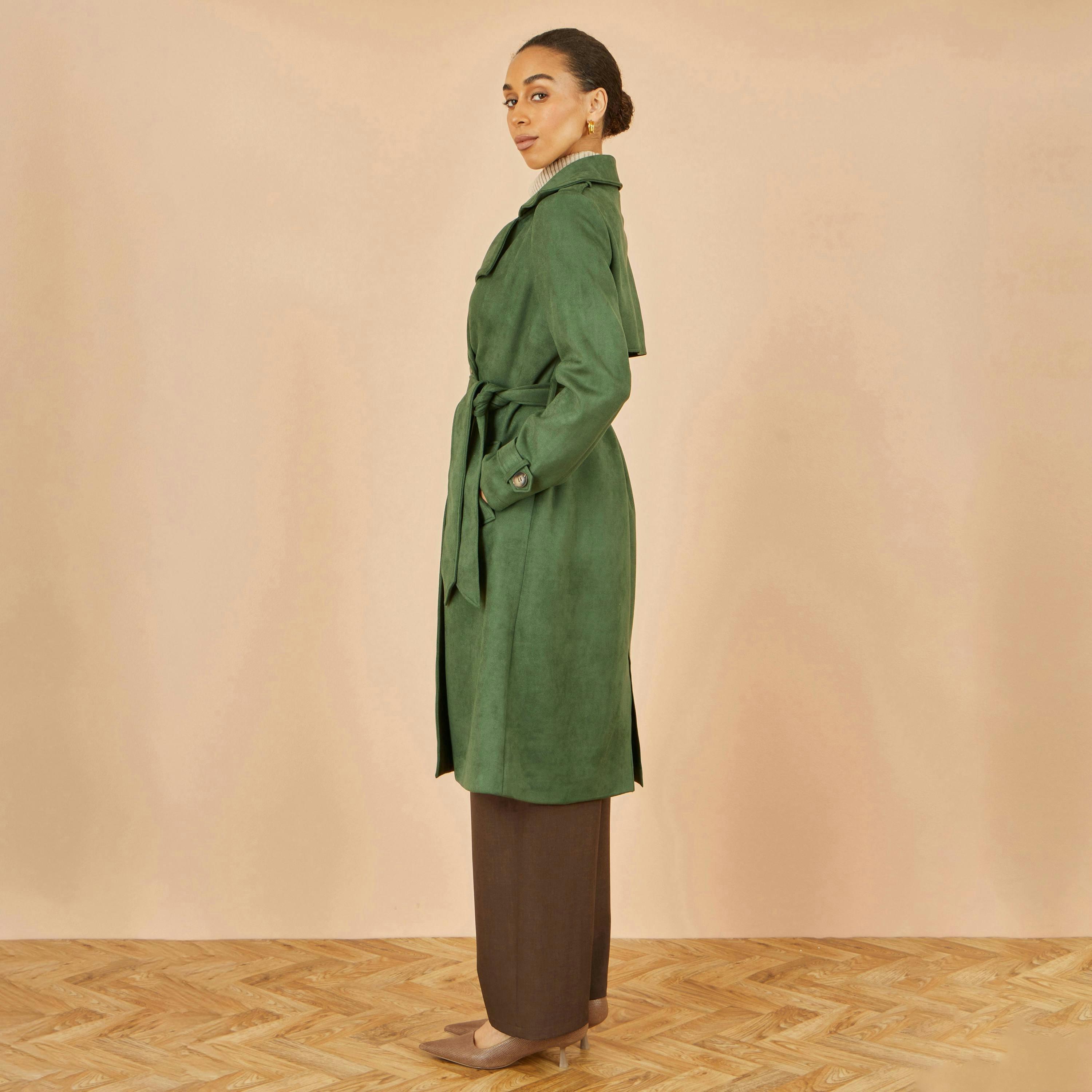 Yumi Green Faux Suede Trench Coat , view 3 of 6