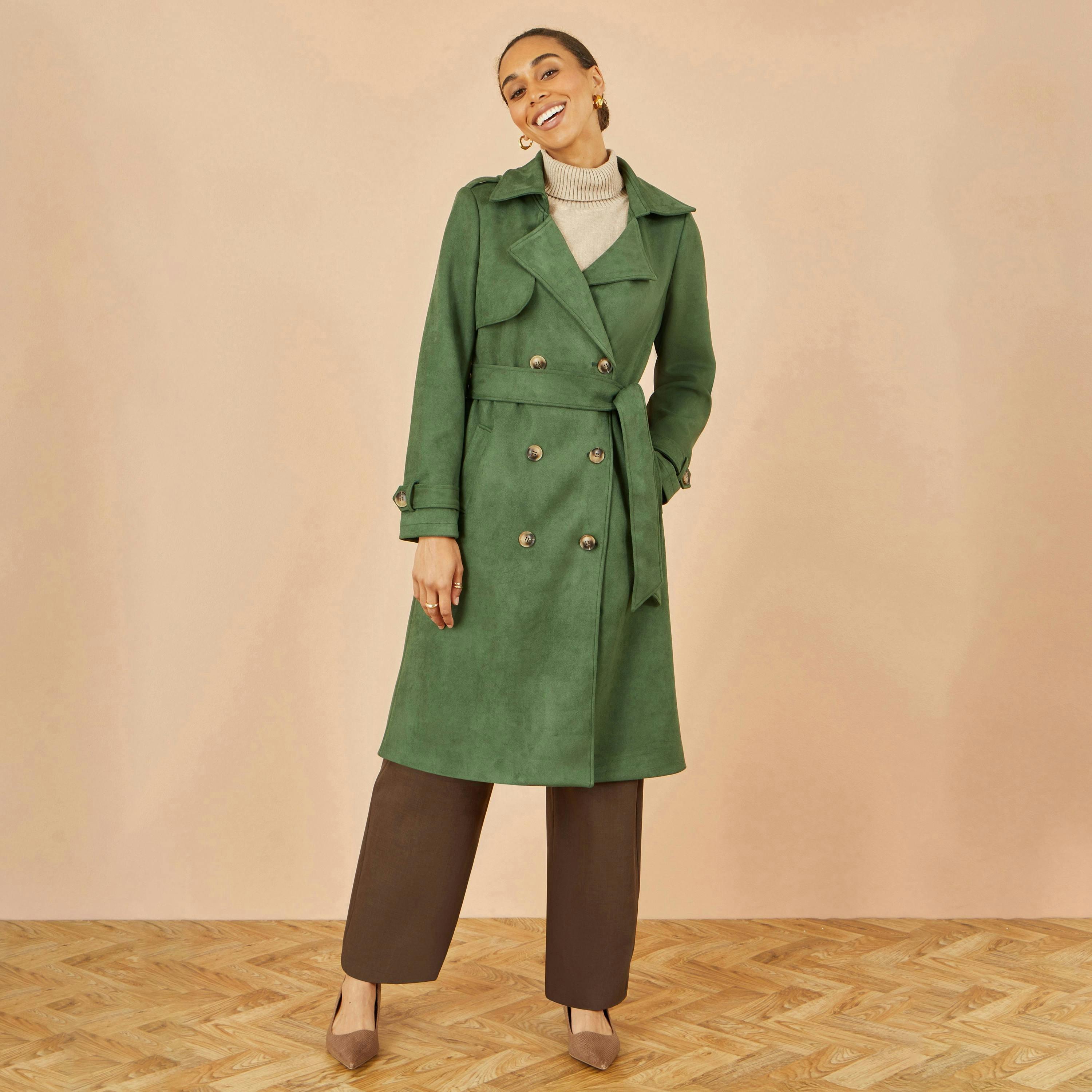 Yumi Green Faux Suede Trench Coat , view 4 of 6