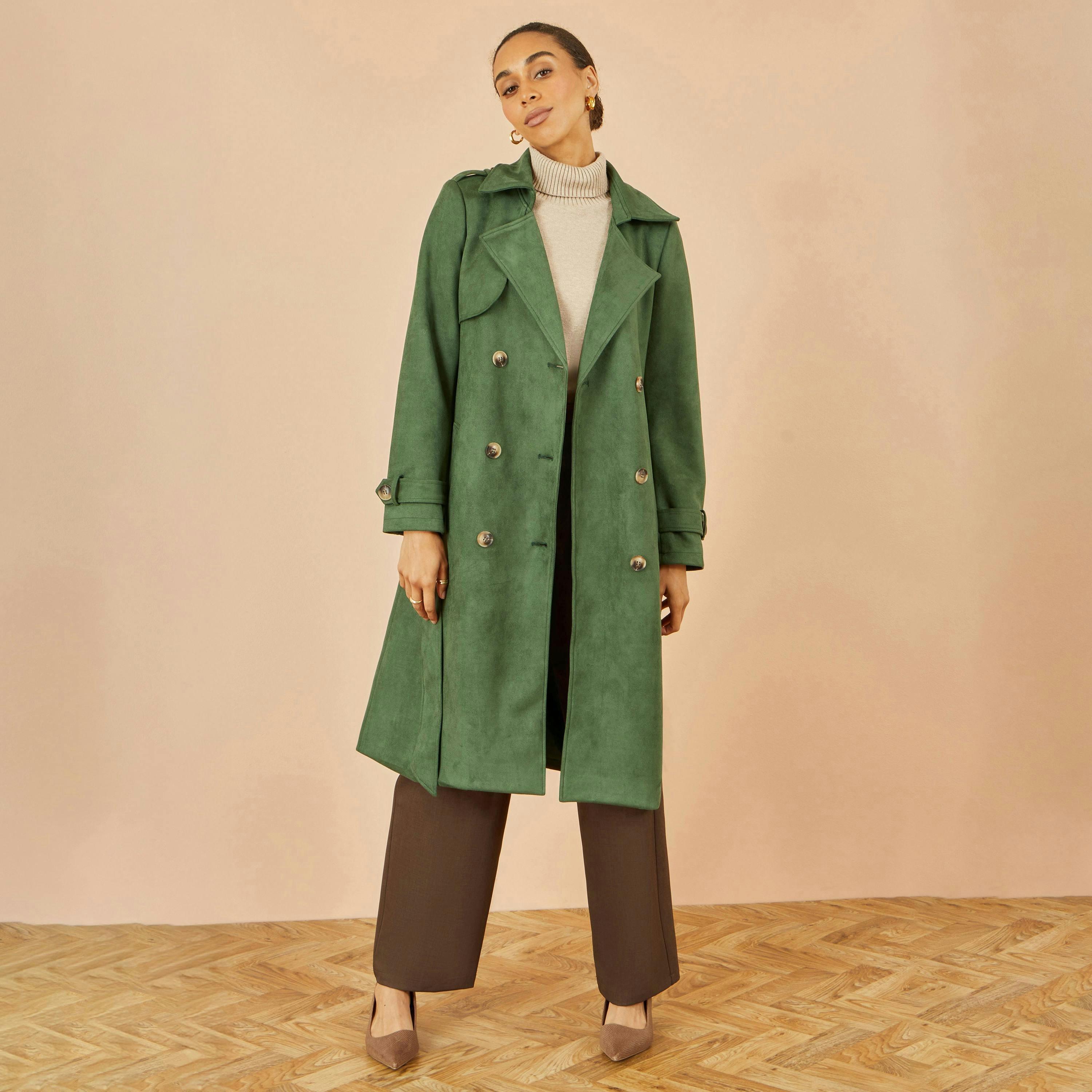 Yumi Green Faux Suede Trench Coat , view 5 of 6