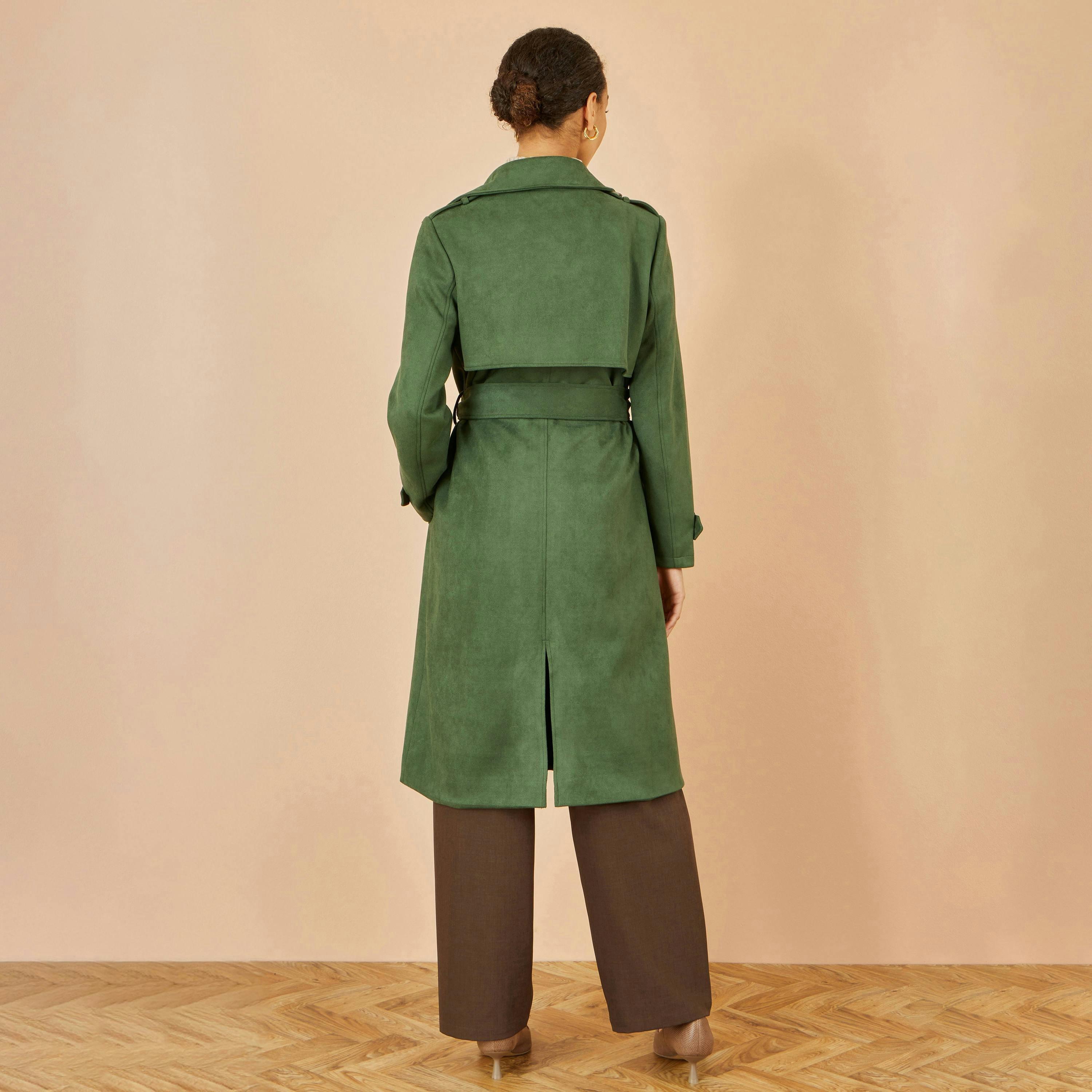Yumi Green Faux Suede Trench Coat , view 6 of 6