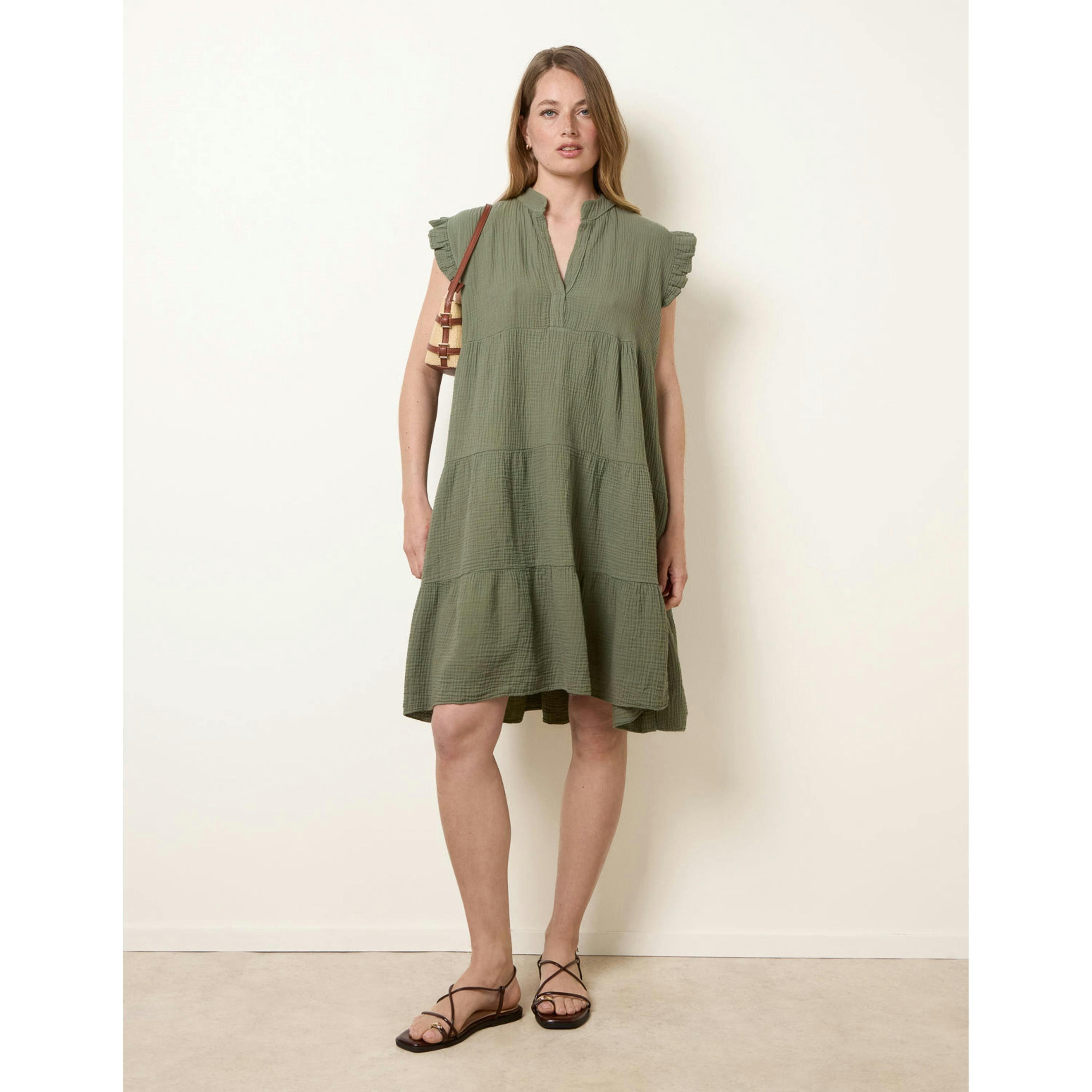 Blue Vanilla Cheesecloth Frill Sleeve Tunic  in Khaki , view 3 of 4