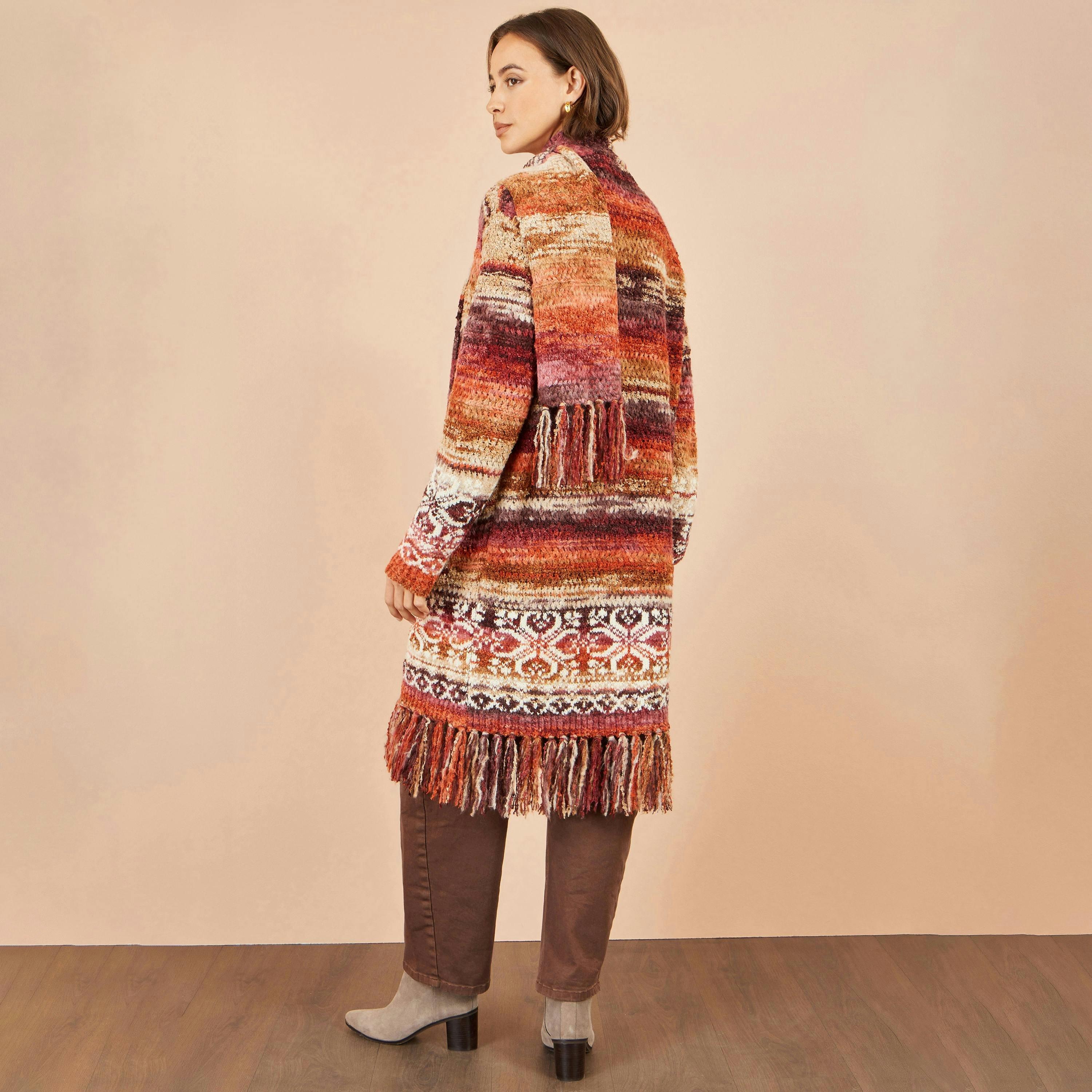 Yumi Orange Boucle Soft Long Cardigan With Scarf , view 5 of 6
