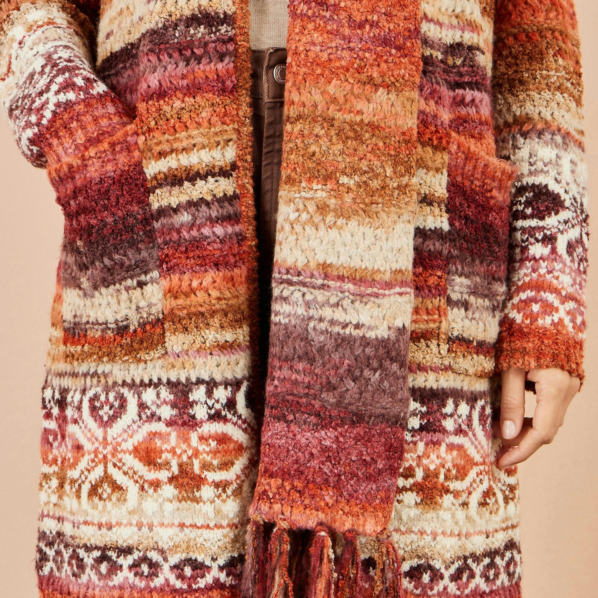 Yumi Orange Boucle Soft Long Cardigan With Scarf , view 6 of 6