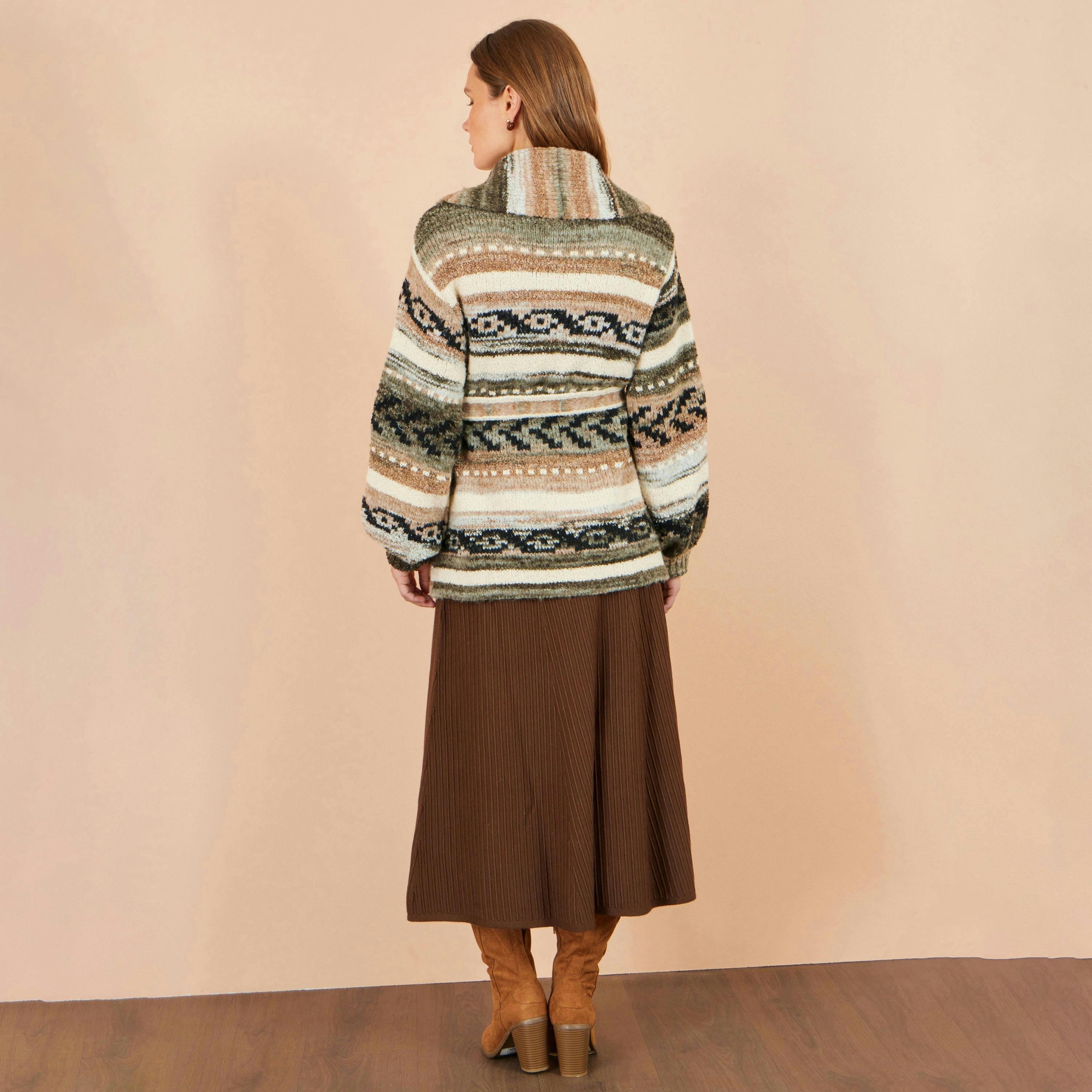 Yumi Green Stripe Fairisle Soft Wrap Cardigan , view 4 of 5