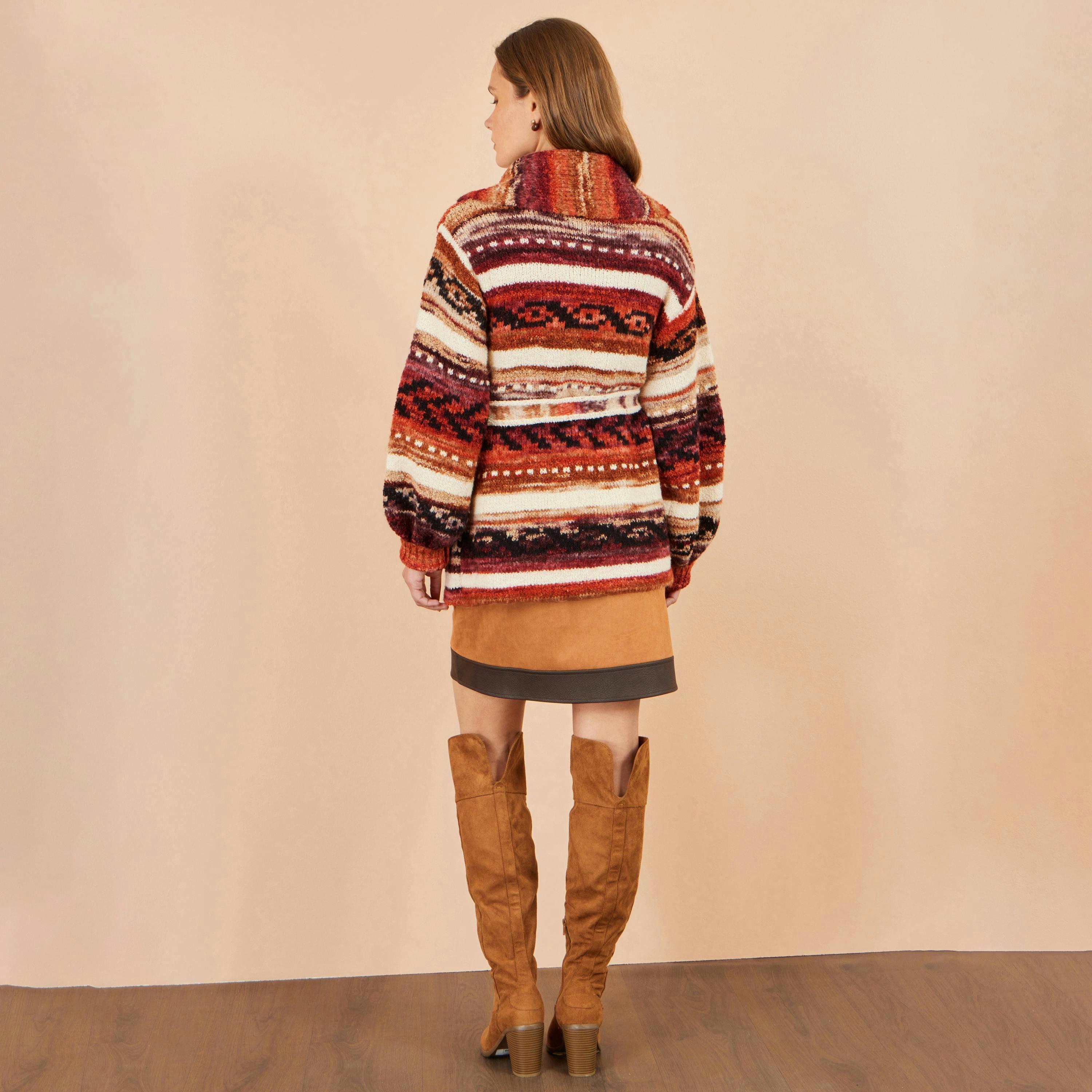 Yumi Orange Stripe Fairisle Soft Wrap Cardigan , view 3 of 6