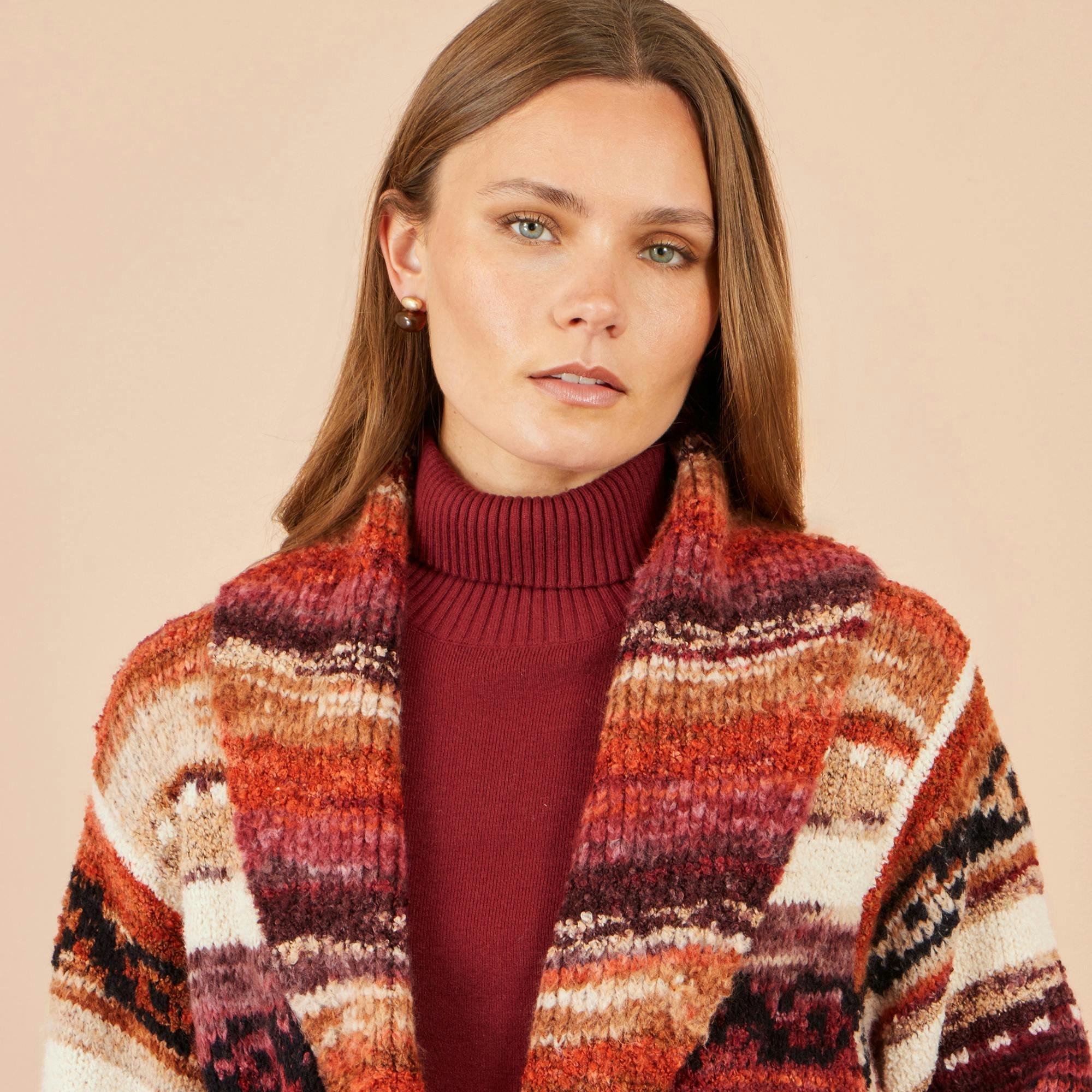 Yumi Orange Stripe Fairisle Soft Wrap Cardigan , view 4 of 6