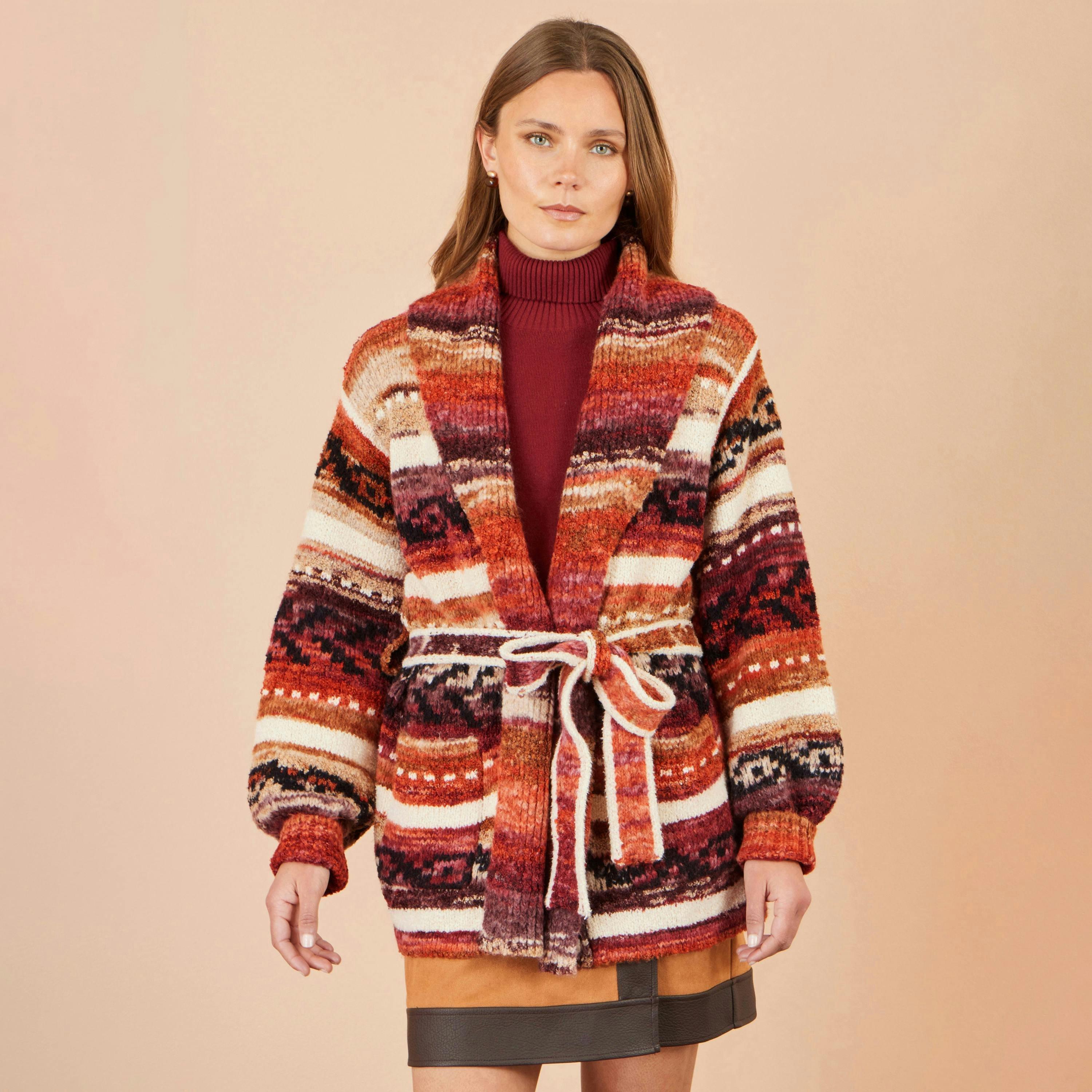 Yumi Orange Stripe Fairisle Soft Wrap Cardigan , view 6 of 6