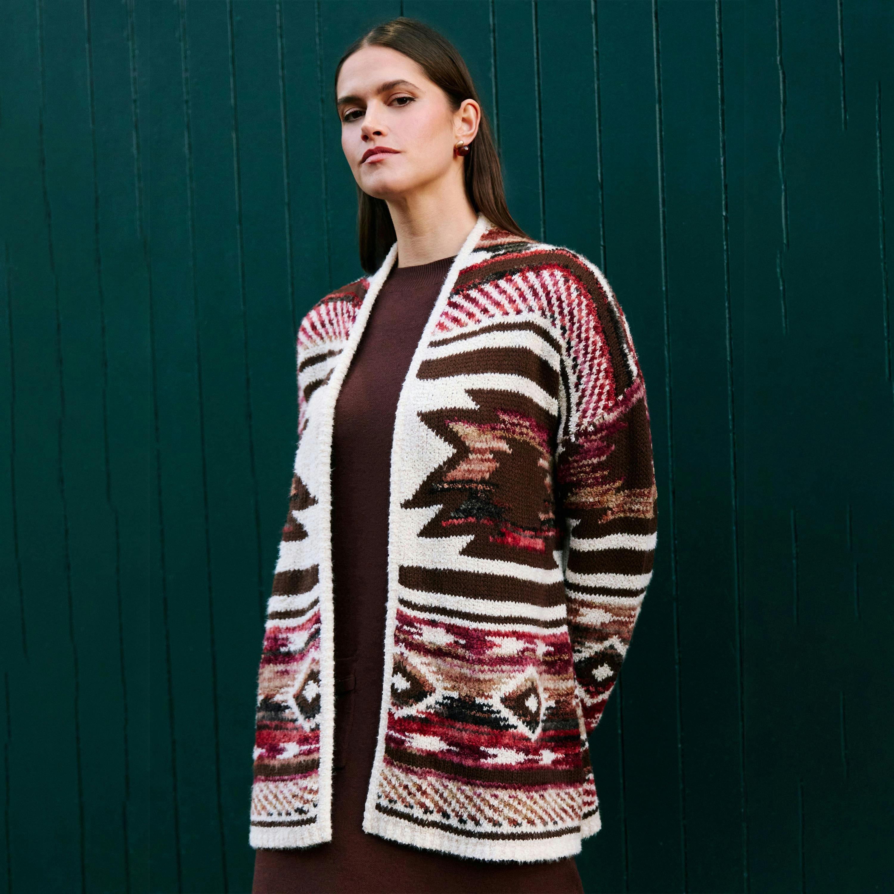 Yumi Multicolour Aztec Boucle Open Cardigan , view 2 of 6