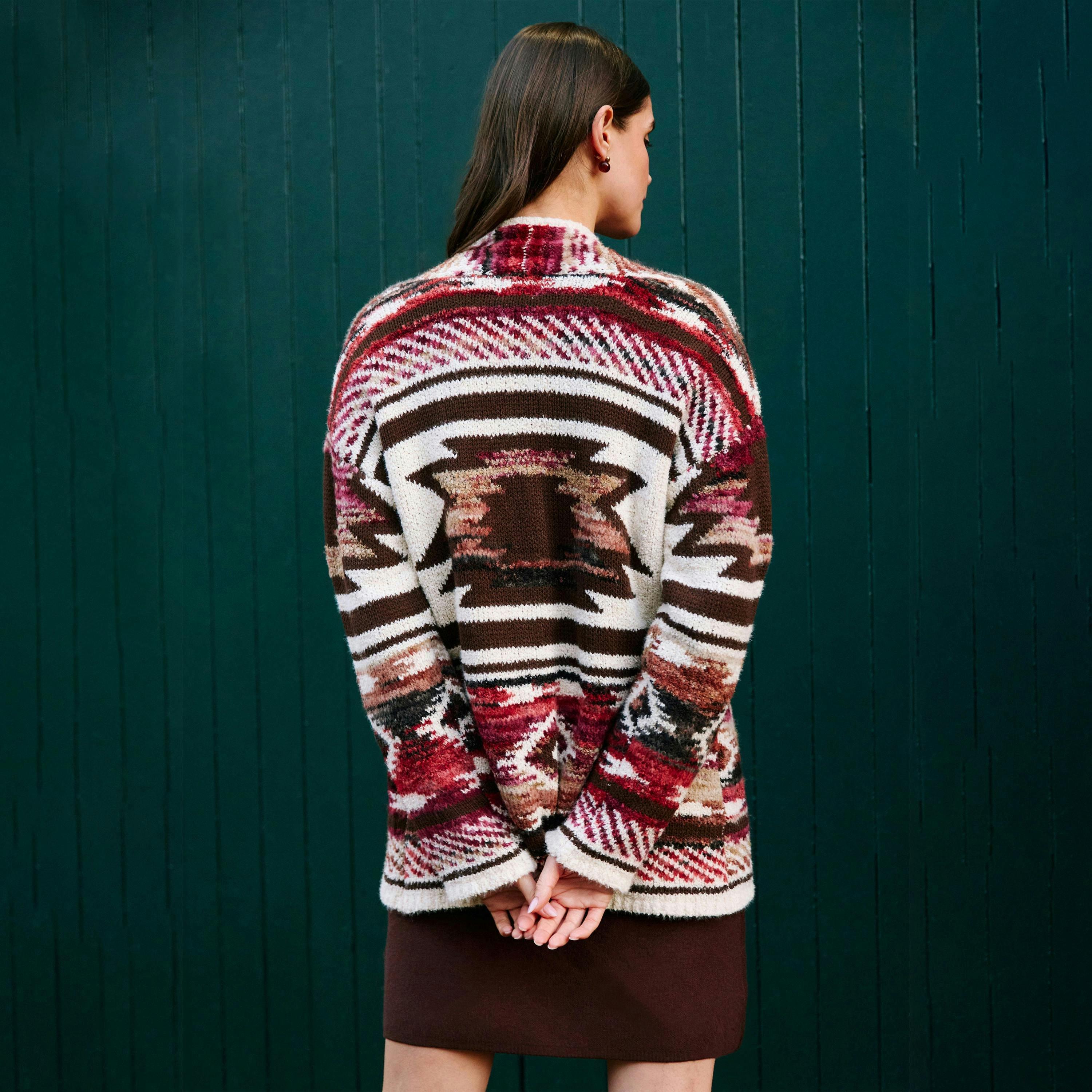 Yumi Multicolour Aztec Boucle Open Cardigan , view 3 of 6