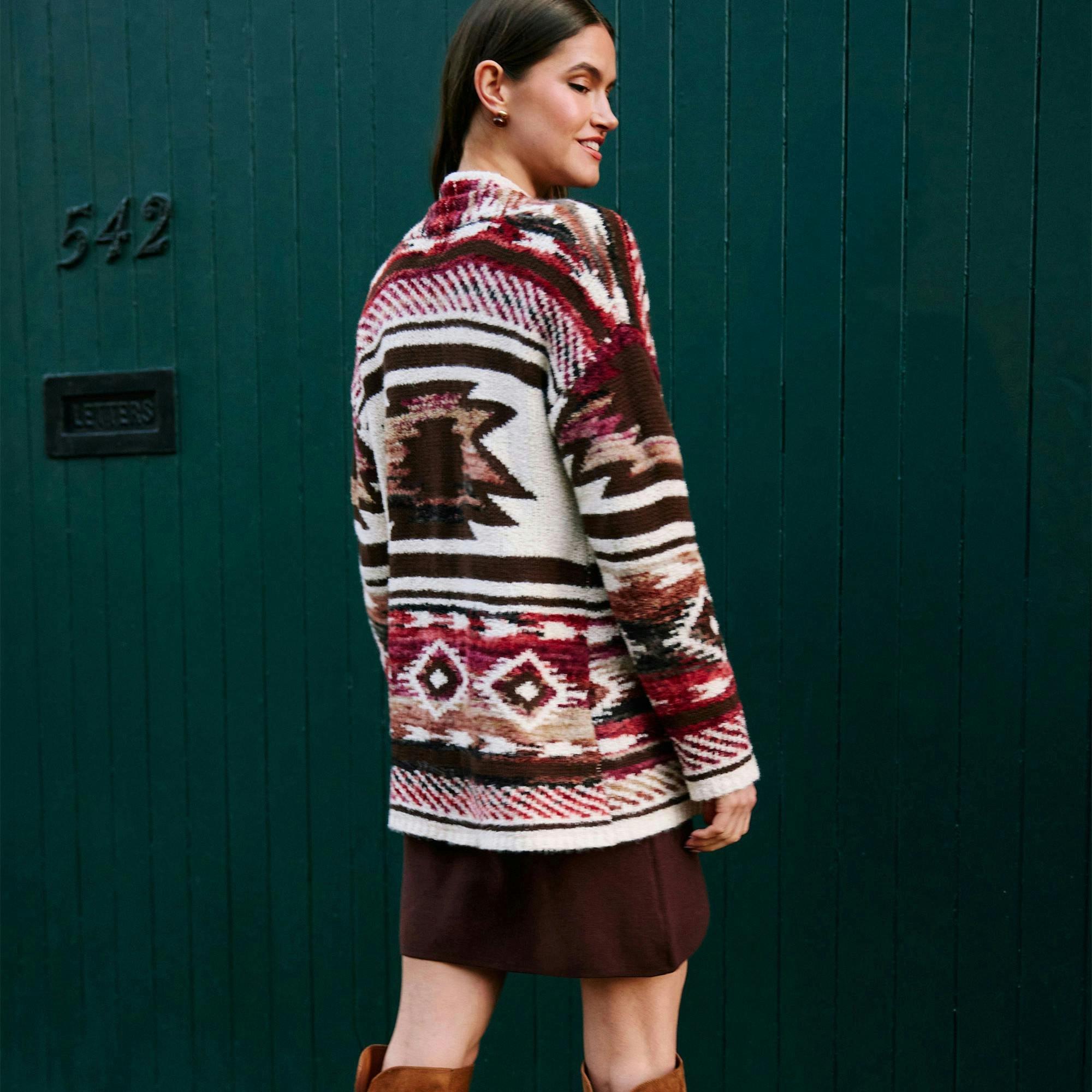 Yumi Multicolour Aztec Boucle Open Cardigan , view 4 of 6