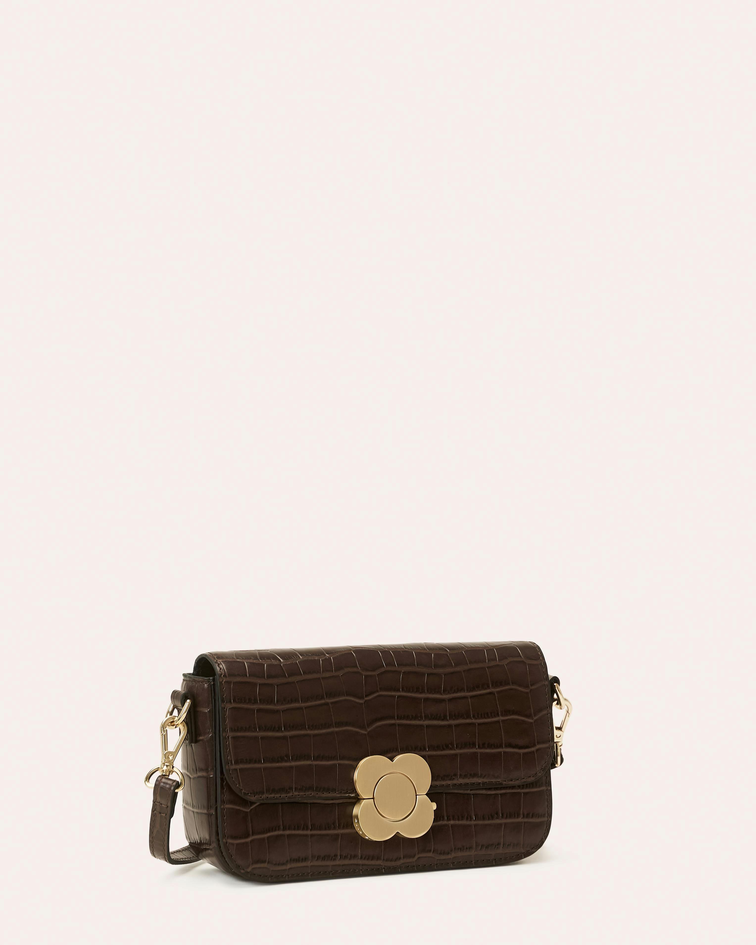 Oblong Eclipse Leather Crossbody - Chocolate Croc , view 2 of 4