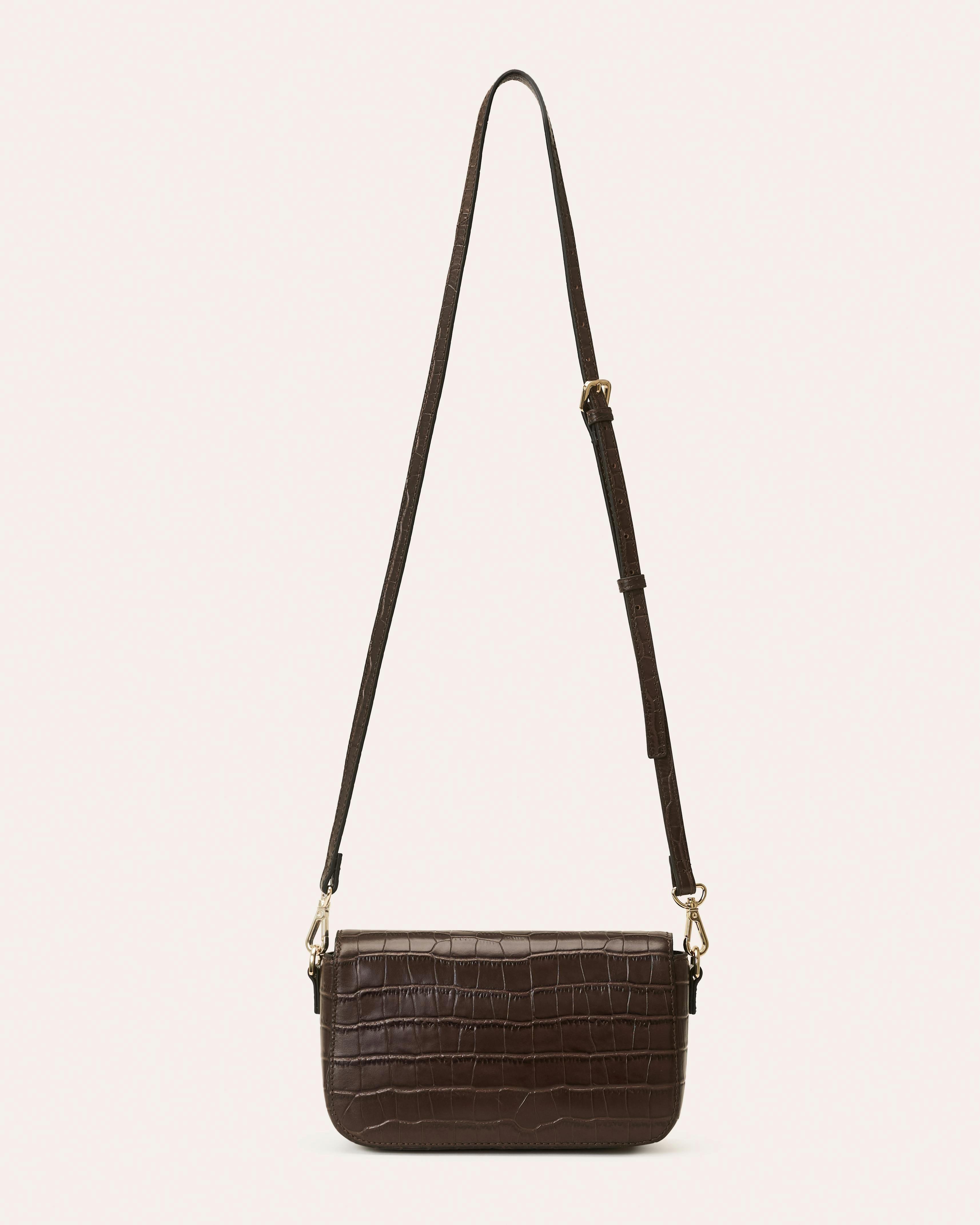 Oblong Eclipse Leather Crossbody - Chocolate Croc , view 3 of 4