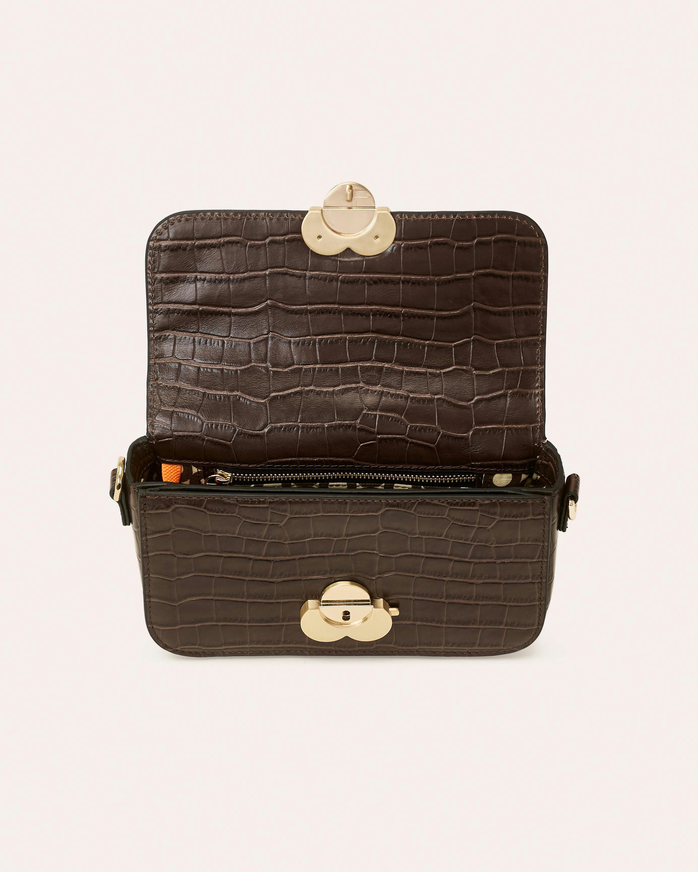 Oblong Eclipse Leather Crossbody - Chocolate Croc , view 4 of 4